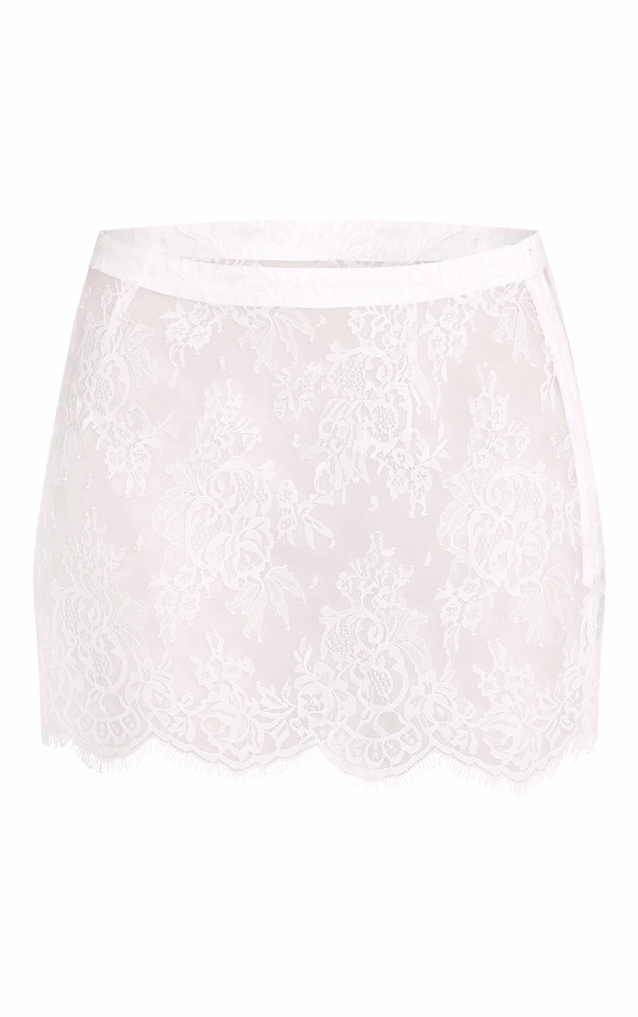 White Lace Sheer Mini Skirt