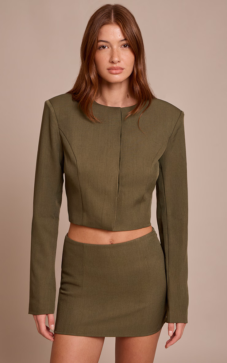 Dark Khaki Tailored Woven Mini Skirt