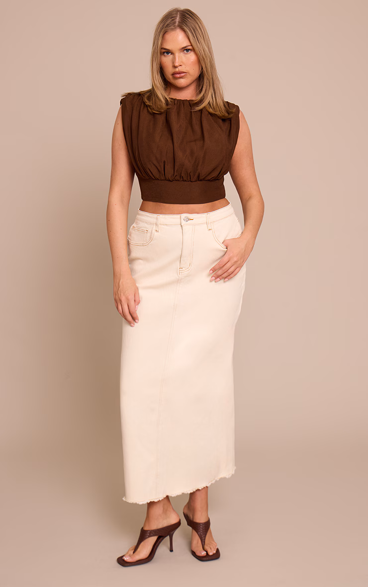 Shape Ecru Stretch Denim Maxi Collumn Skirt