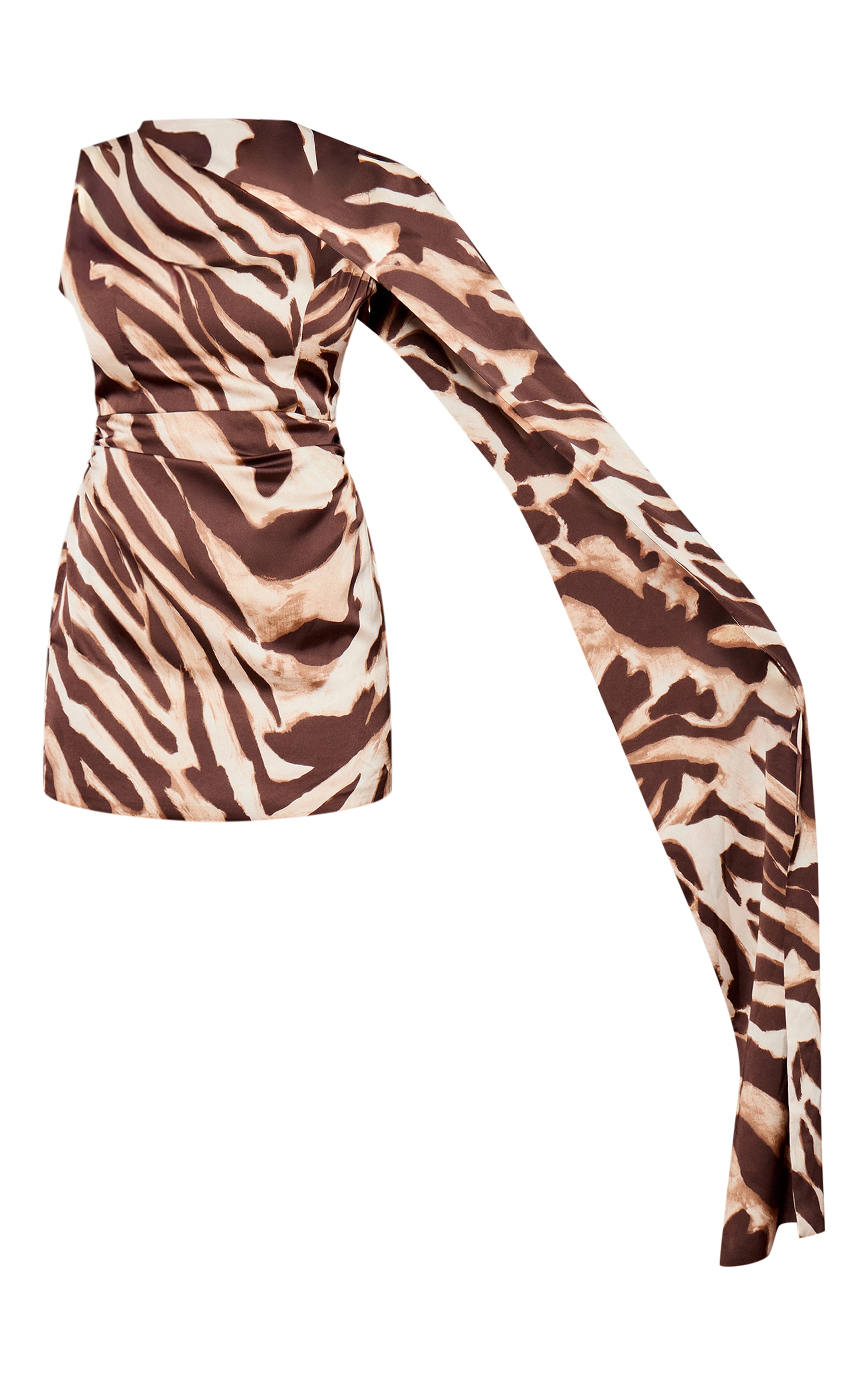 Brown Zebra Print Drape Detail Bodycon Mini Dress