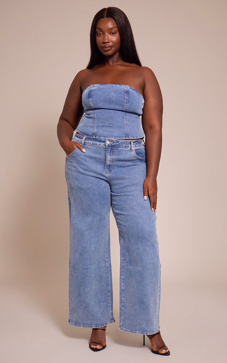 Plus Mid Blue Wash Adjustable Waistband Detail Jean
