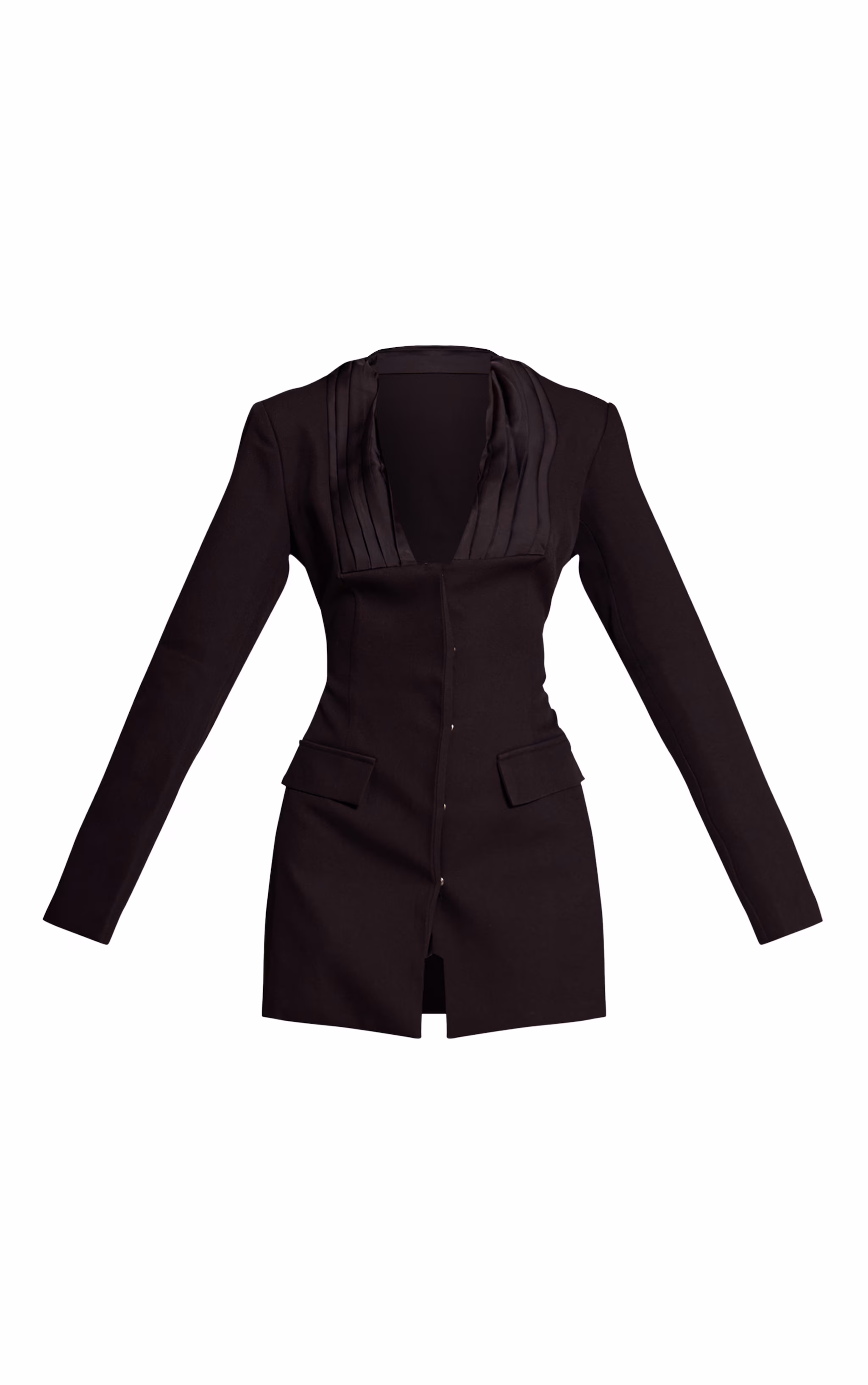 Black Woven Pleated Detail Blazer Dress