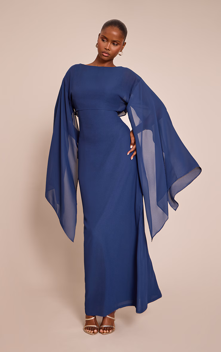 Navy Cape Detail Maxi Dress