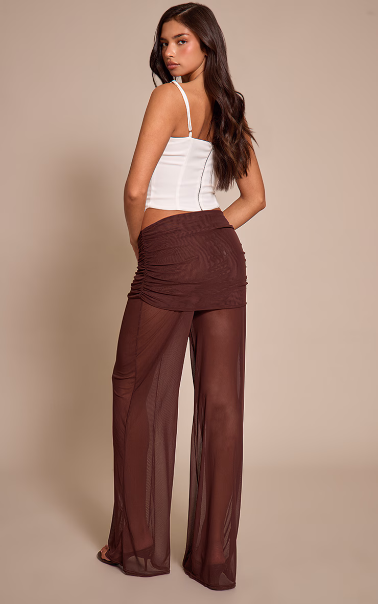 Chocolate Mesh Extreme Fold Over Flared Leg Pant