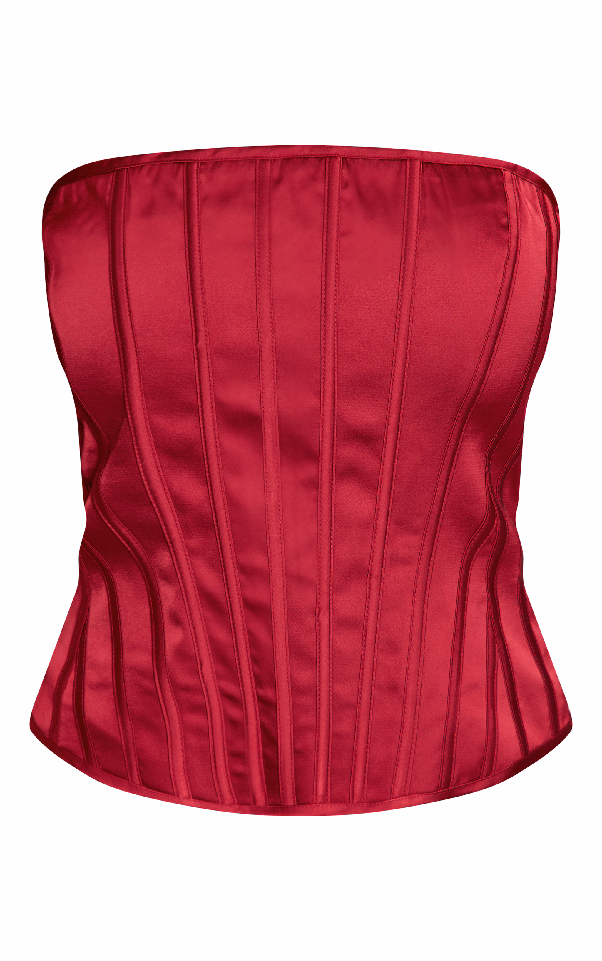 Wine Satin Boned Bandeau Corset