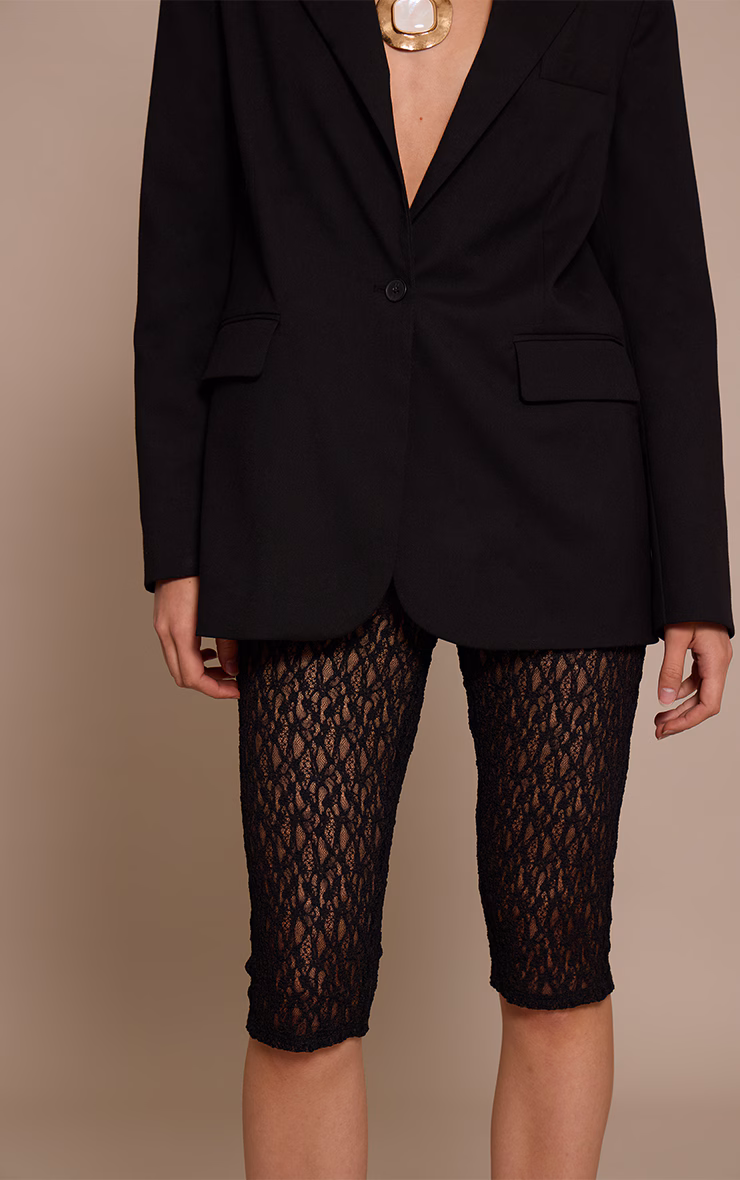 Black Textured Sheer Lace Capris