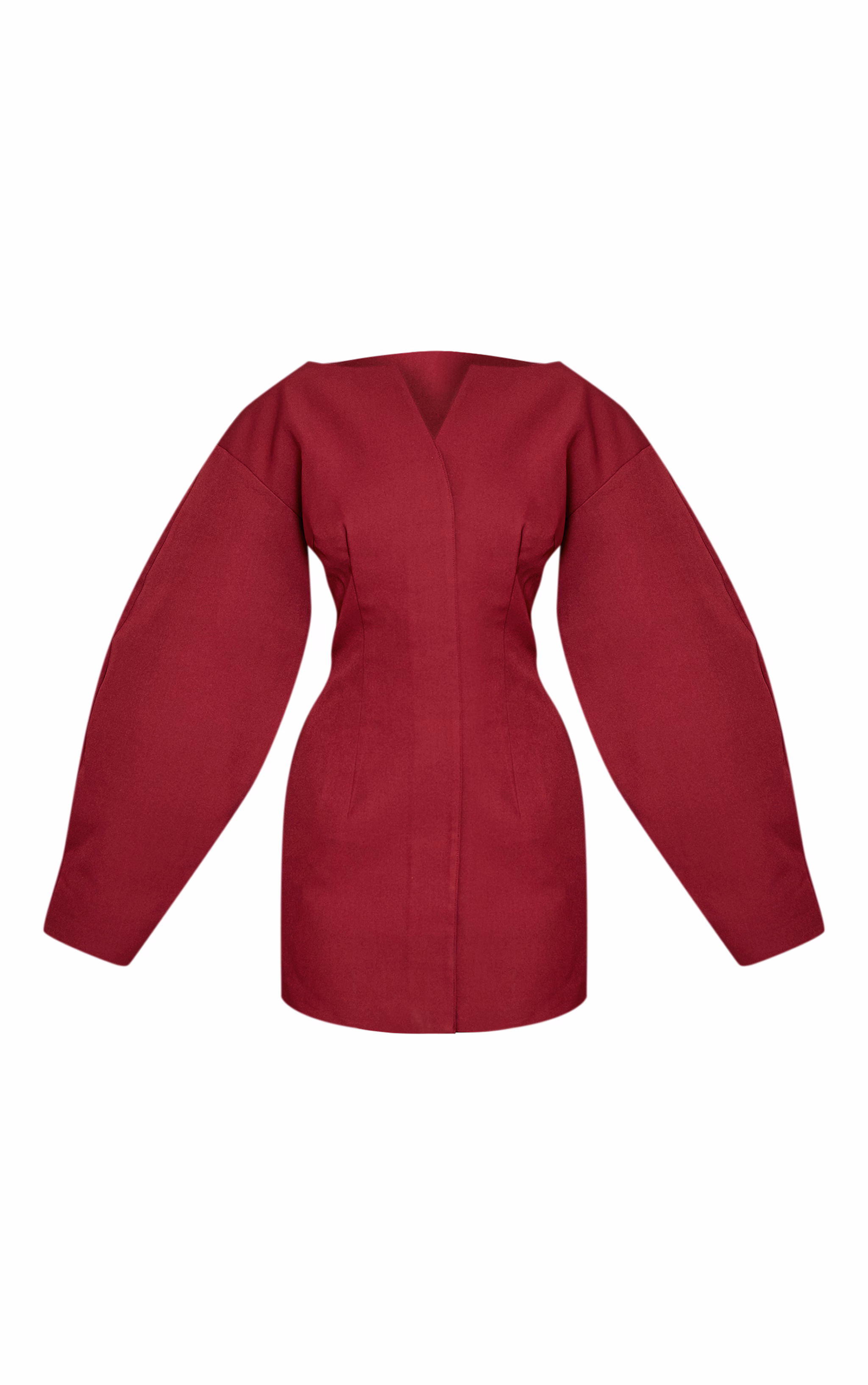 Burgundy Cocoon Sleeve Cinched Waist Blazer Dress