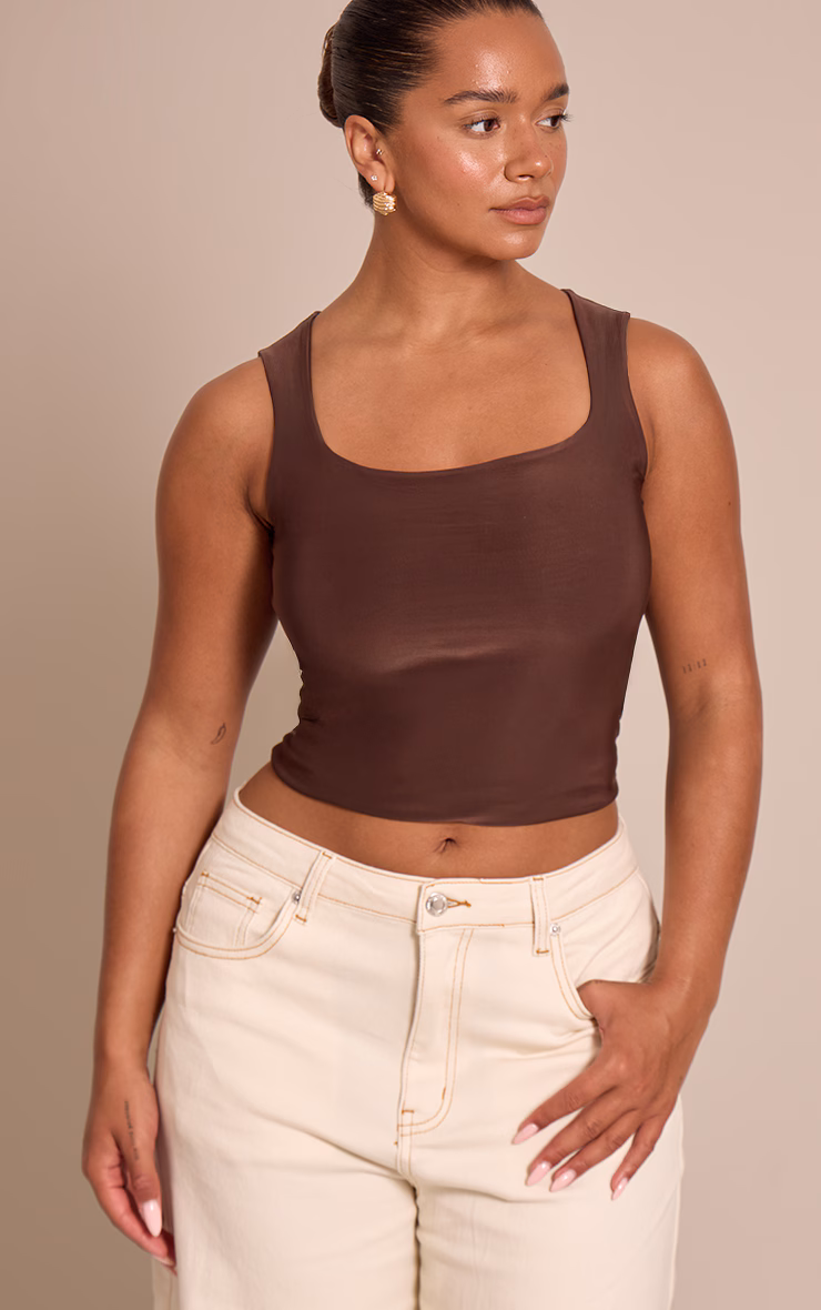 Shape Chocolate Slinky Square Neck Top