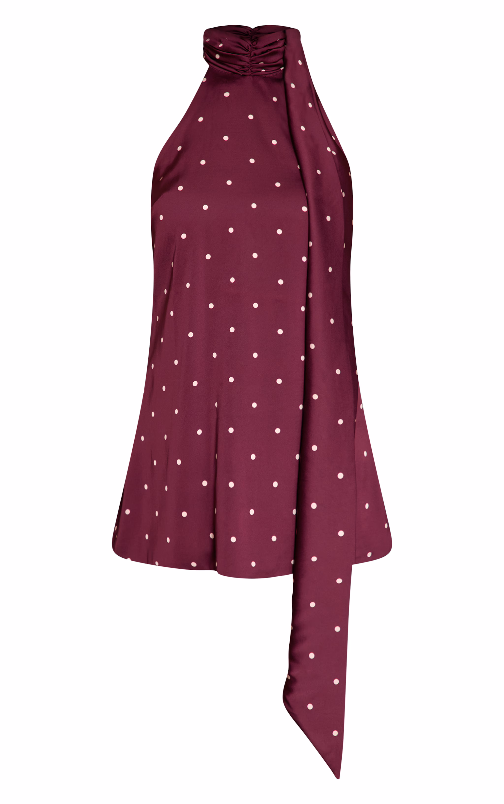 Plum Satin Poka Dot Scarf Mini Dress
