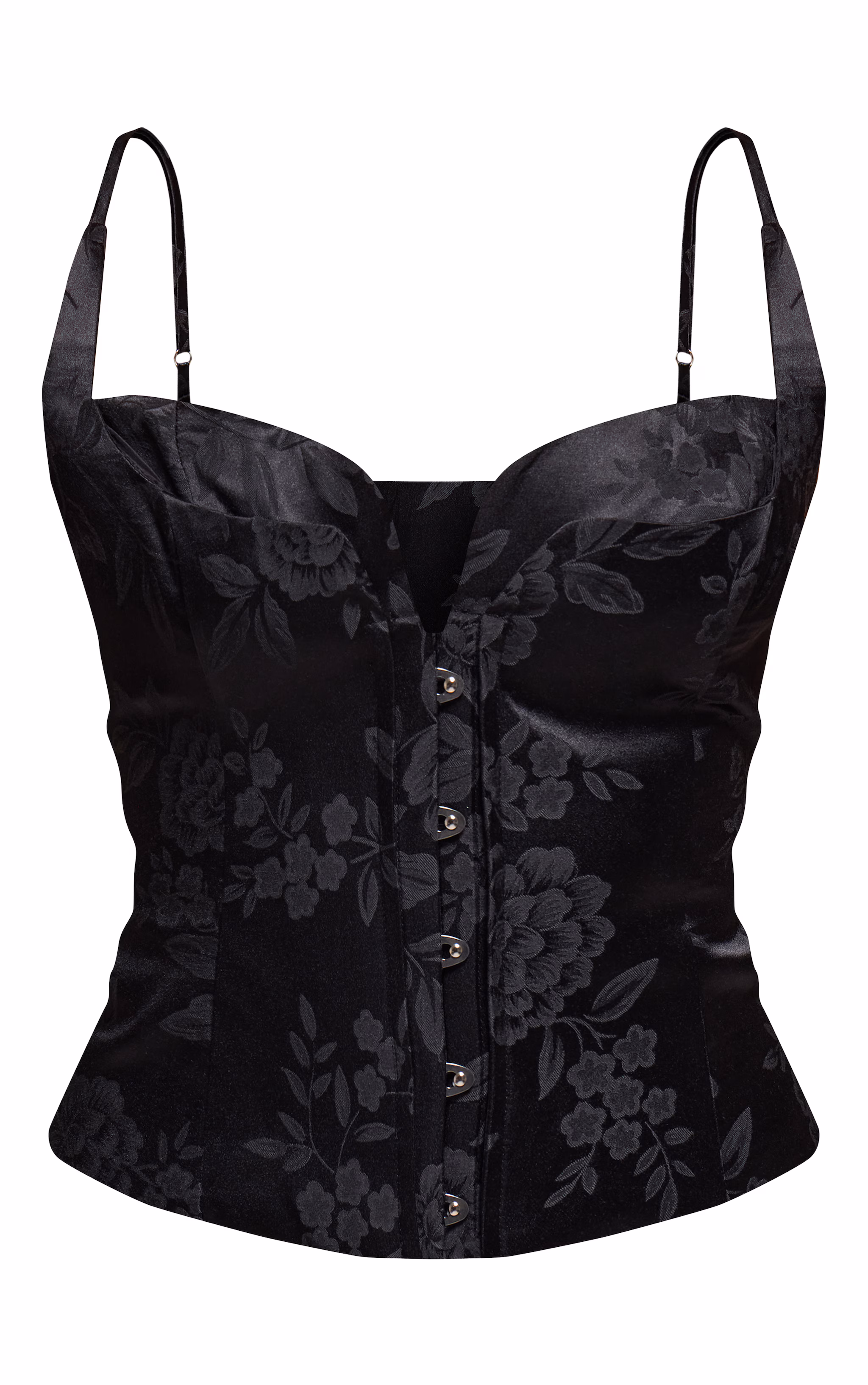 Black Floral Embossed Hook and Eye Corset