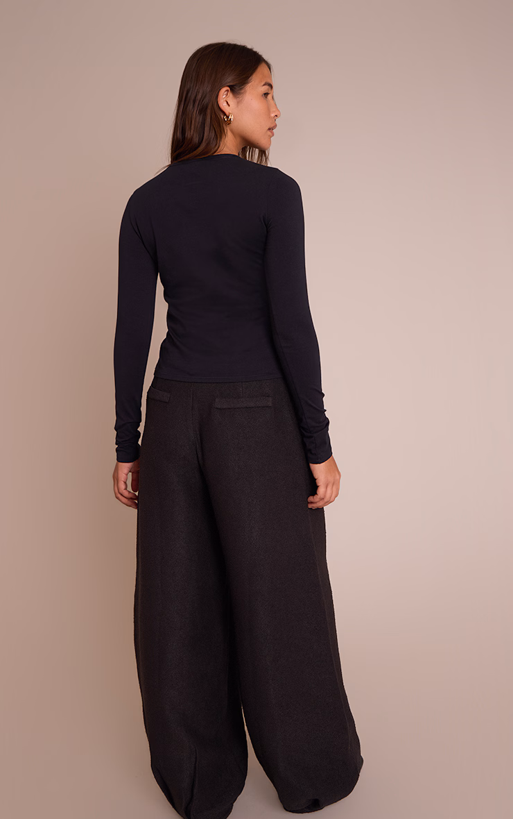 Black Boucle Textured Balloon Pants