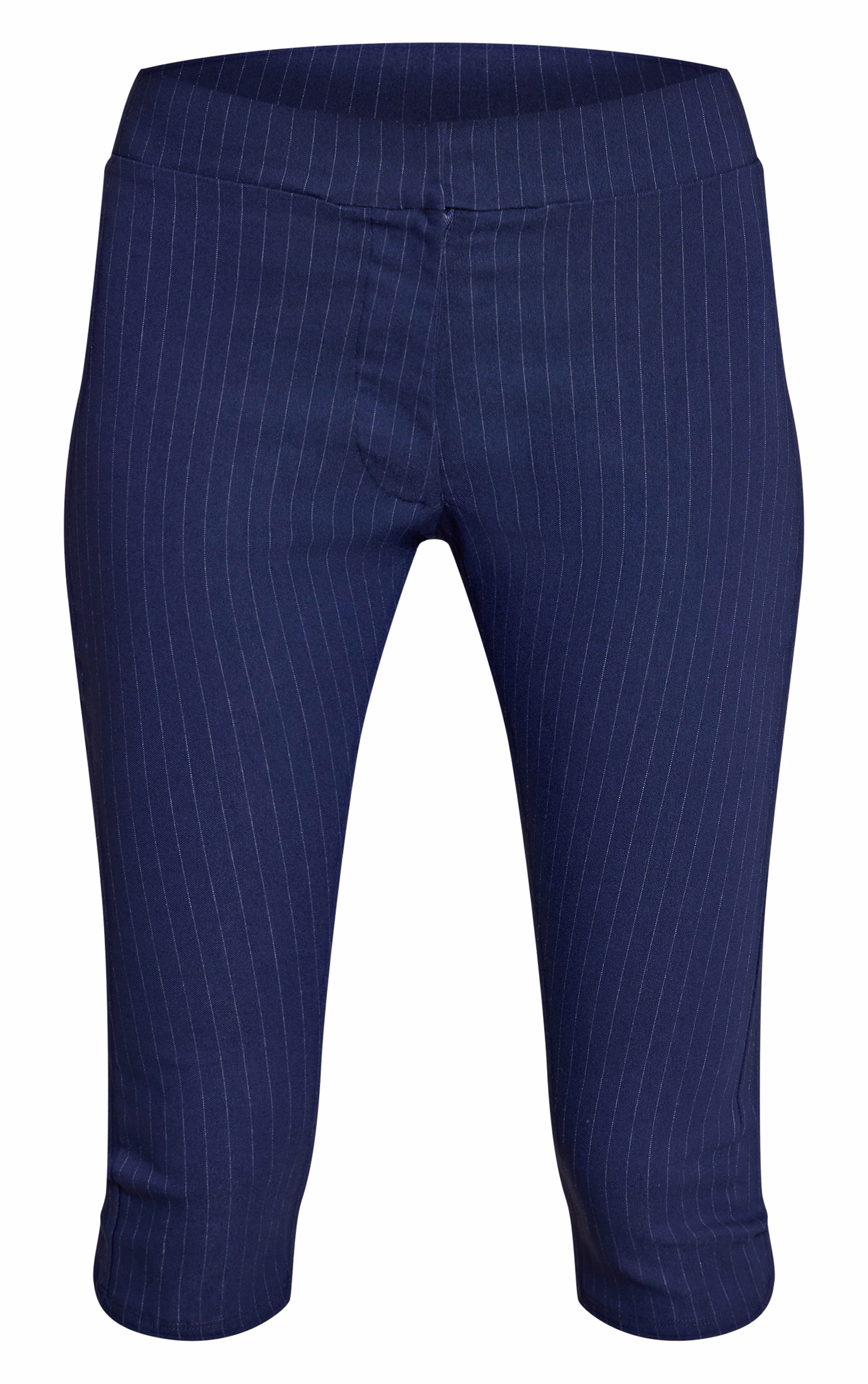 Navy Pinstripe Stretch Woven Placket Detail Capri's