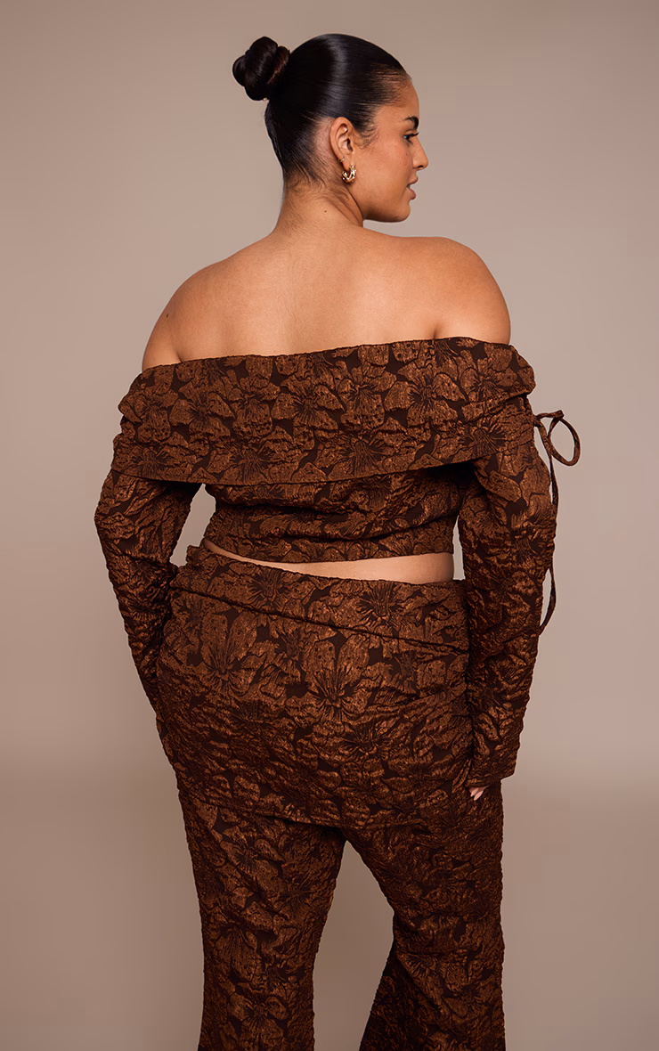 Plus Chocolate Floral Jacquard Bardot Top