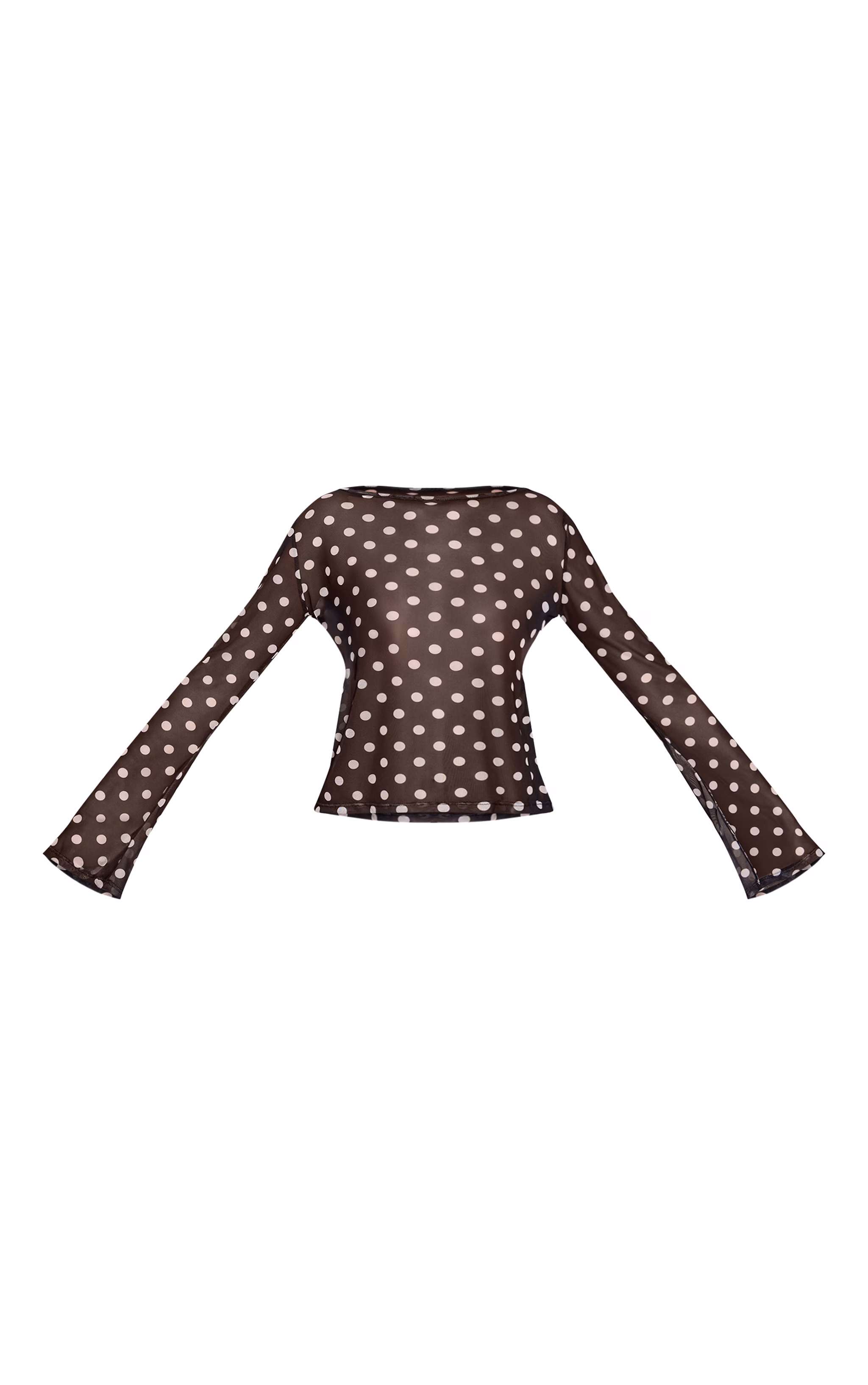 Black Polka Dot Mesh Flared Long Sleeve Top