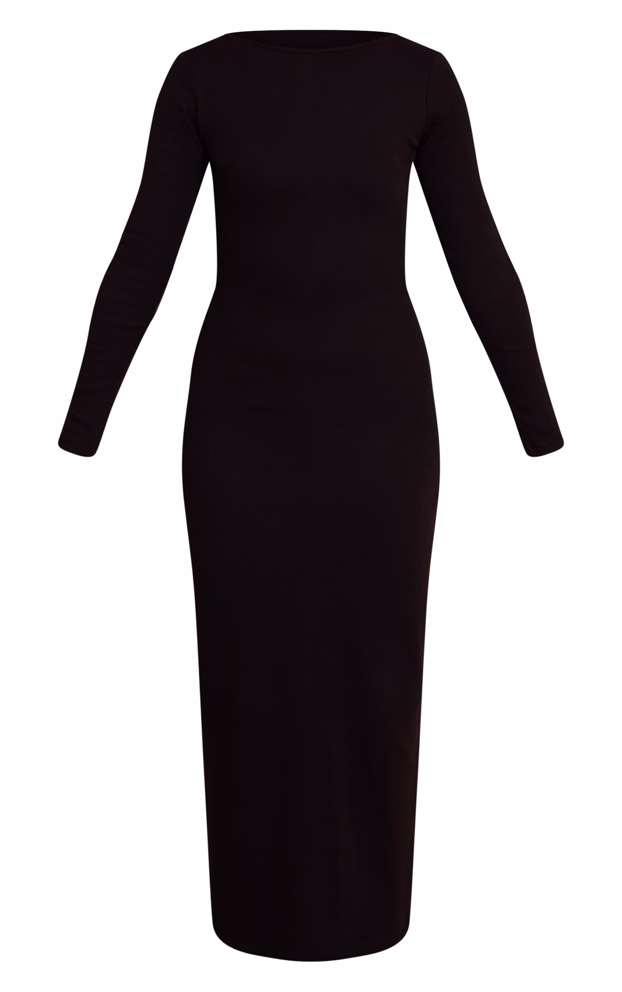 Black Ribbed Boat Neck Long Sleeve Bodycon Maxi Dress