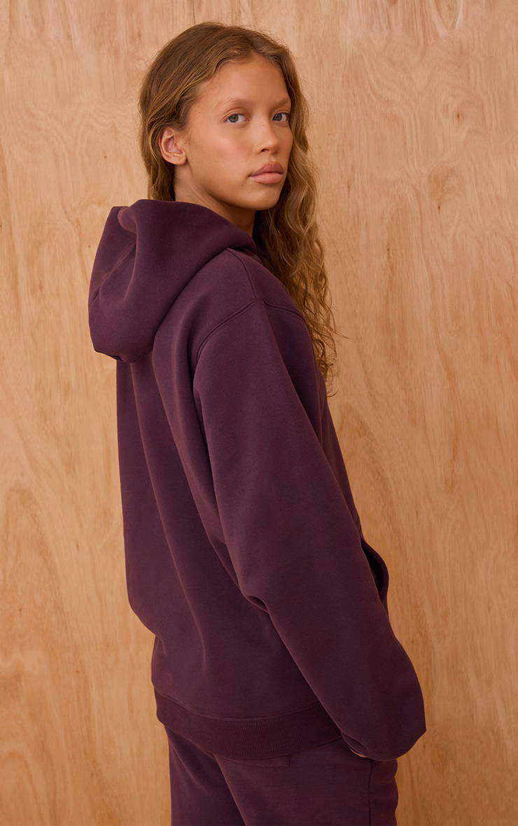 Plum Cotton Fleece Oversized Pull Over Hoodie