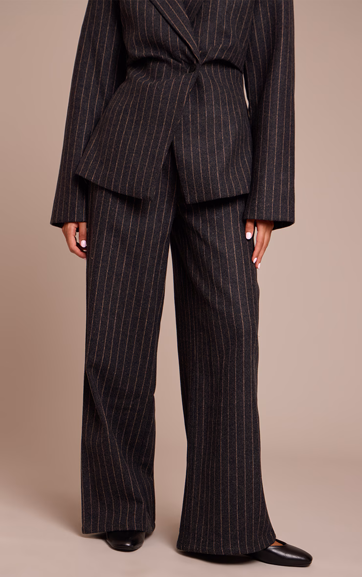 Charcoal Grey Brushed Pinstripe Pants