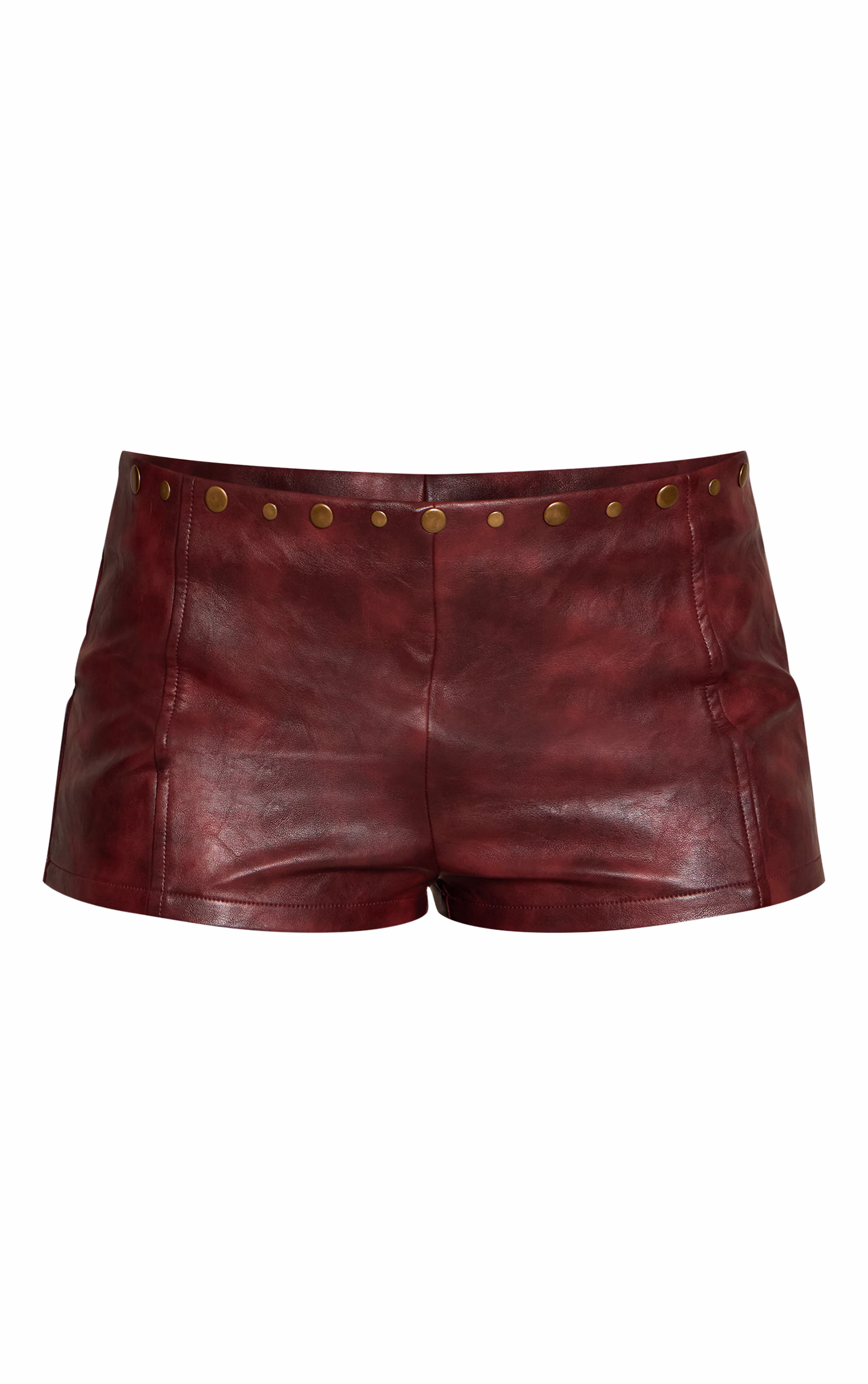 Burgundy Faux Leather Studded Hot Pants