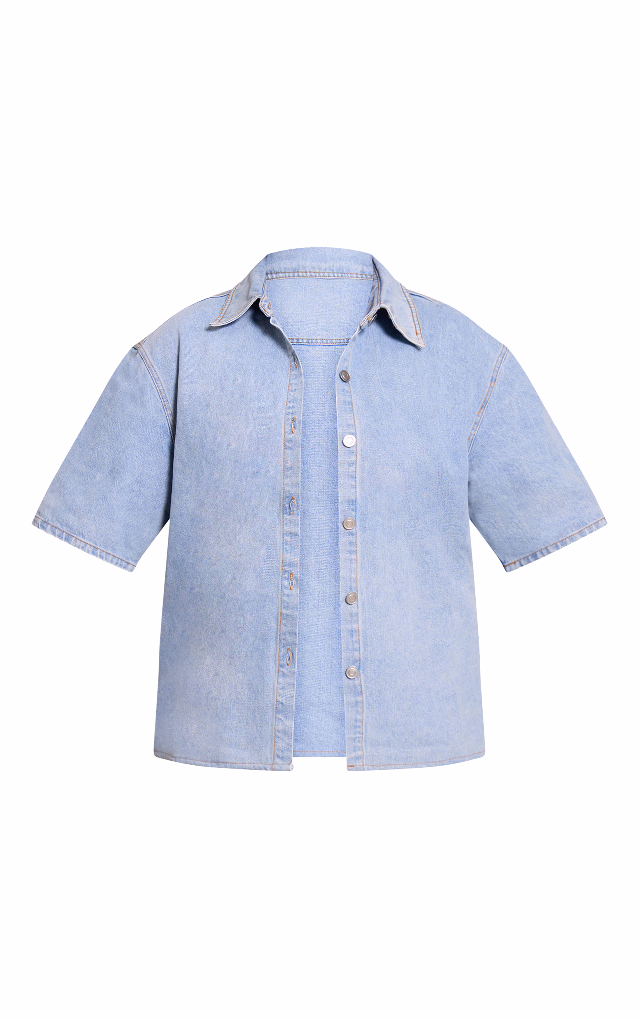 Plus Light Blue Wash Fabric Covered Button Detail Denim Shirt