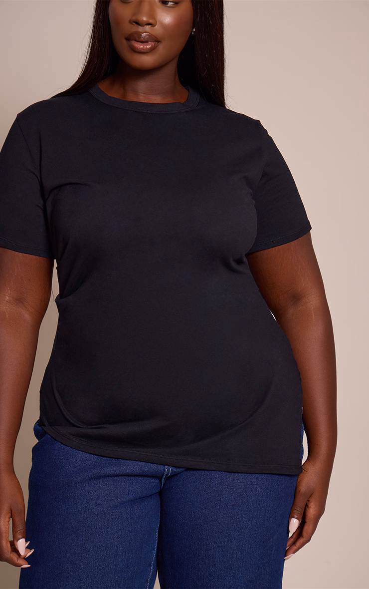Plus Black Cotton Ruched Side Asymmetric Hem T-shirt