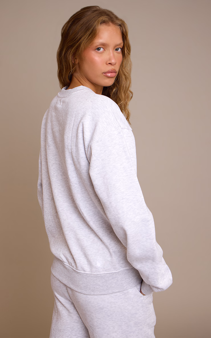Ash Grey Oversized Boston Usa Embroidered Sweatshirt