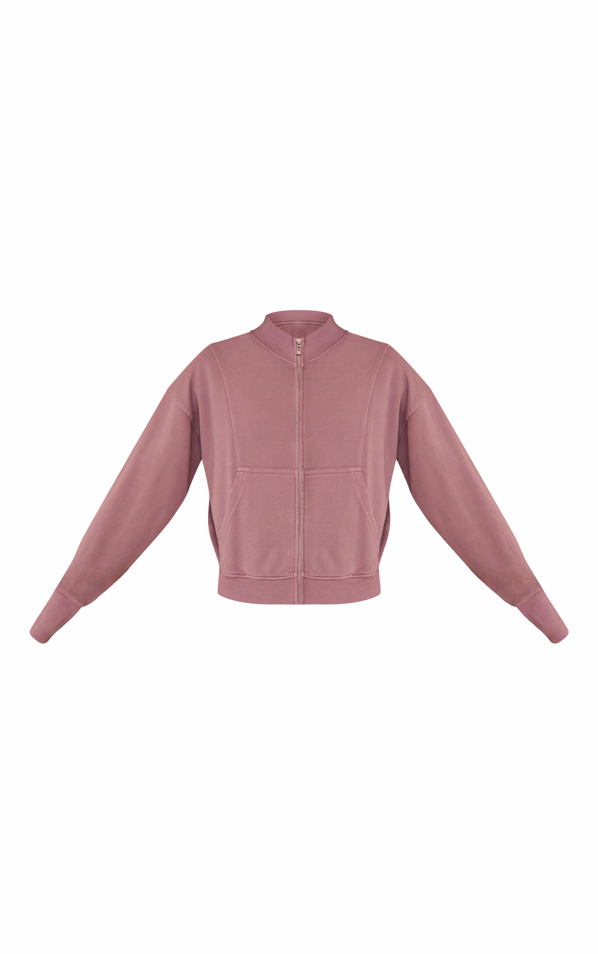Mauve Acid Wash Funnel Neck Zip Sweatshirt