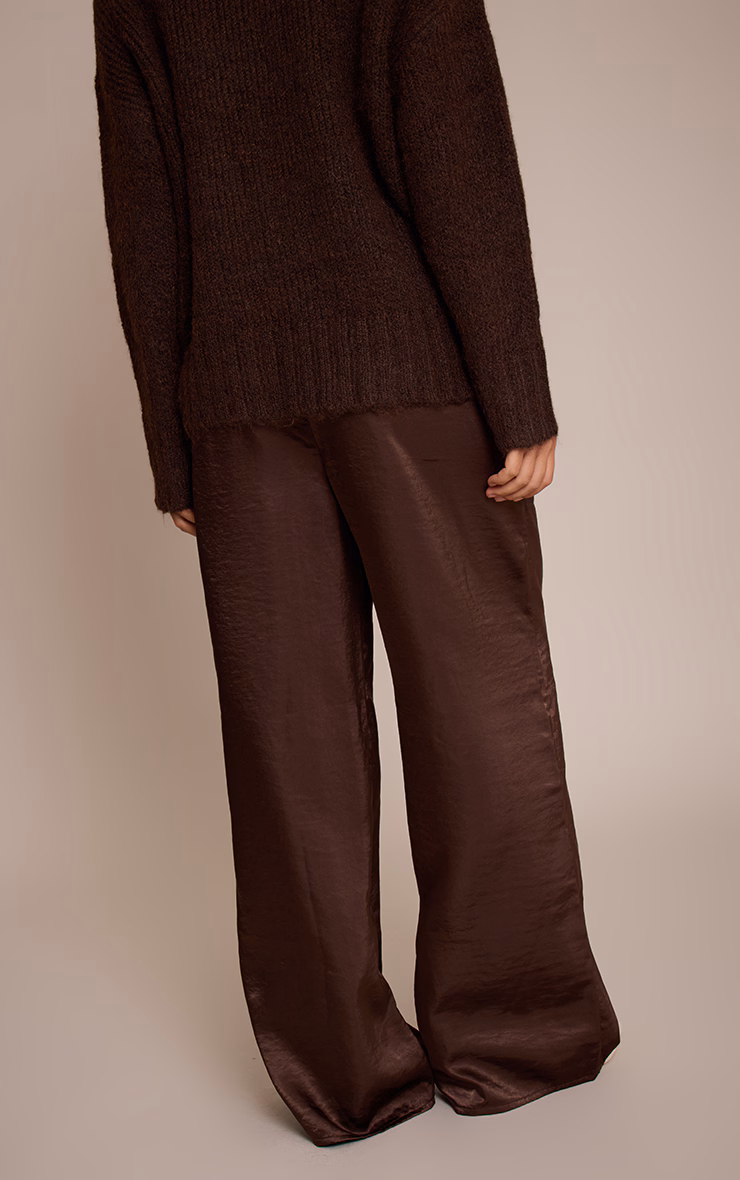 Dark Chocolate Crinkle Satin Slouchy Drawstring Pants