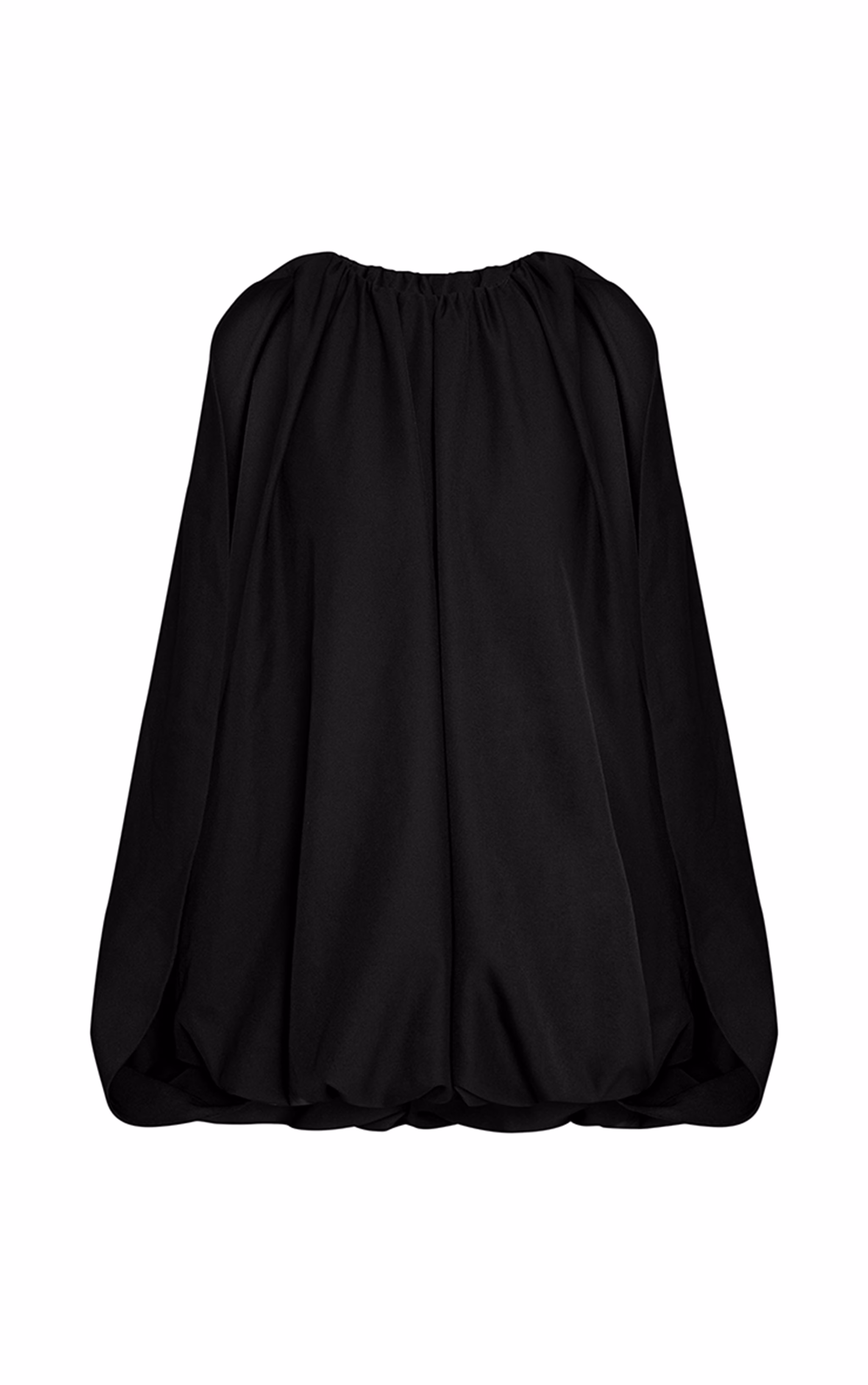 Premium Black Woven Cape Sleeve Puffball Mini Dress
