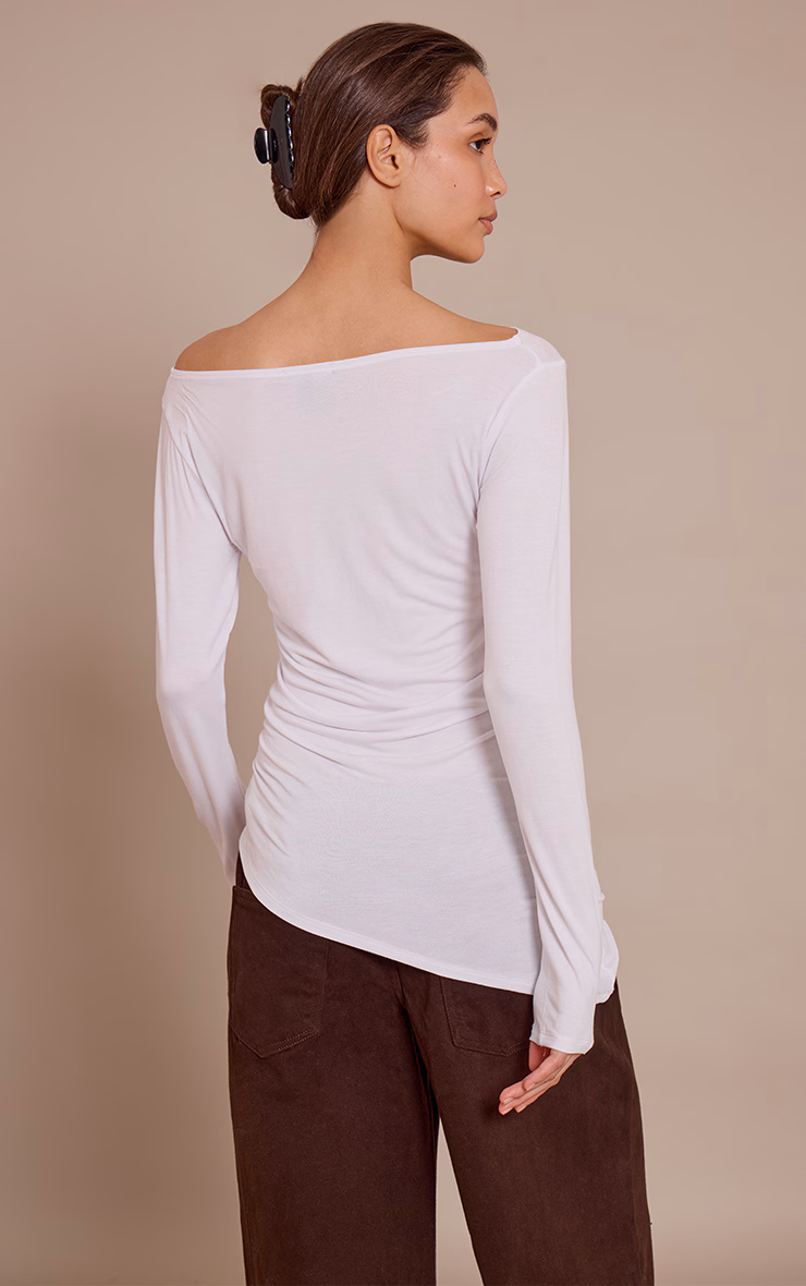 White Asymmetric Hem Detail Long Sleeve Top