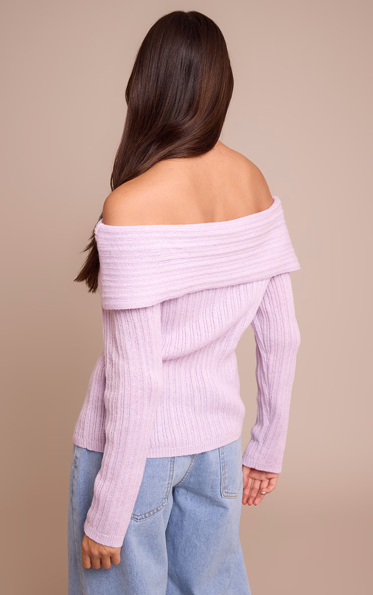Lilac Off The Shoulder Knit Long Sleeve Top