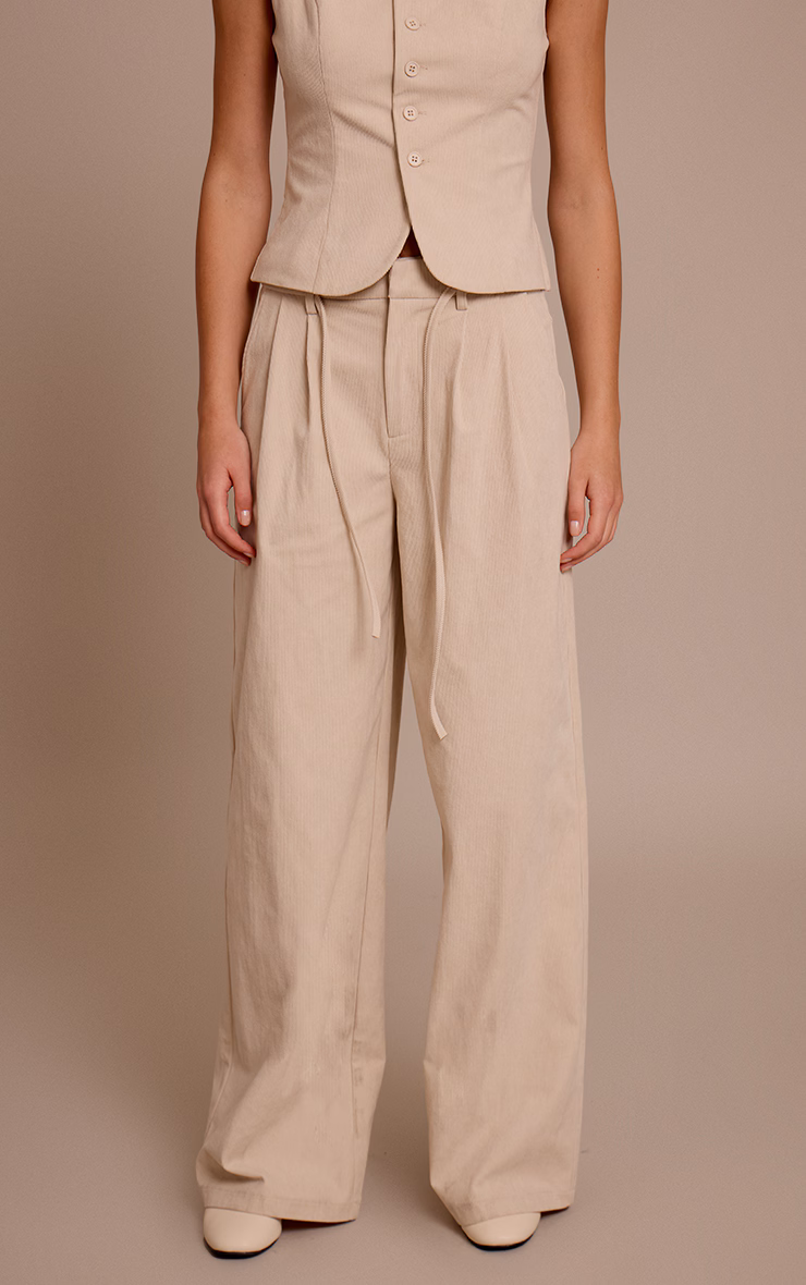 Sand Cord Tailored Tie Detail Wide Leg Pants