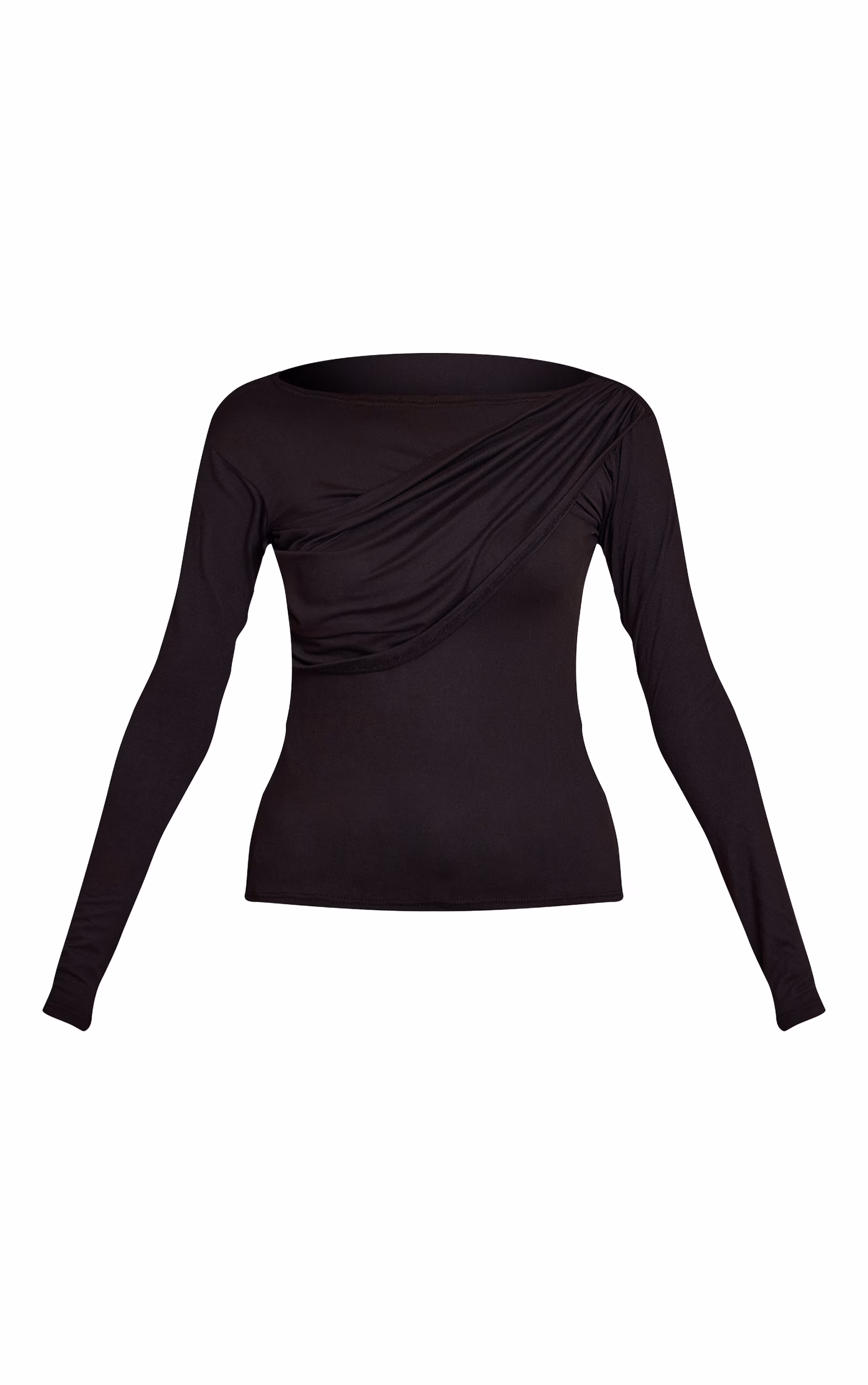 Black Soft Touch Drape Detail Long Sleeve Top