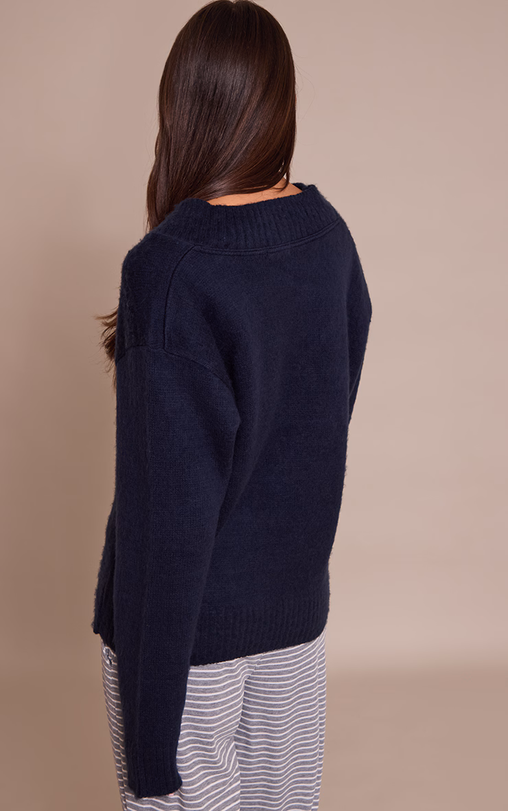 Navy Brushed Laguna Knit V Neck Sweater
