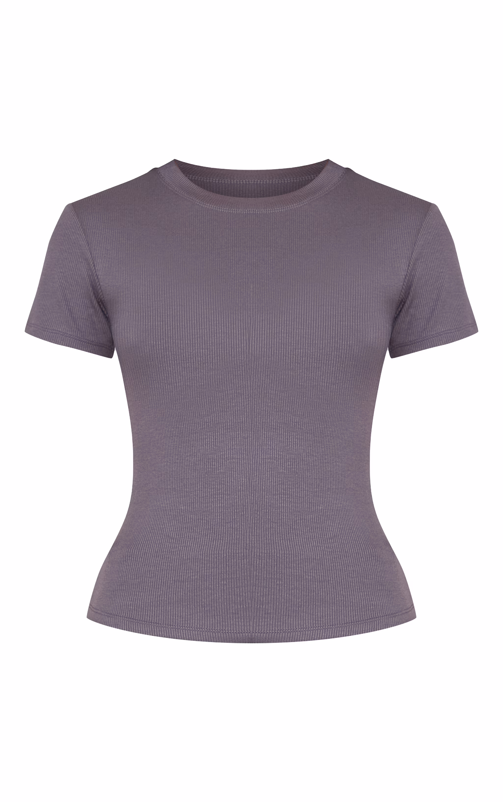 Charcoal Soft Rib Crew Neck Short Sleeve Top