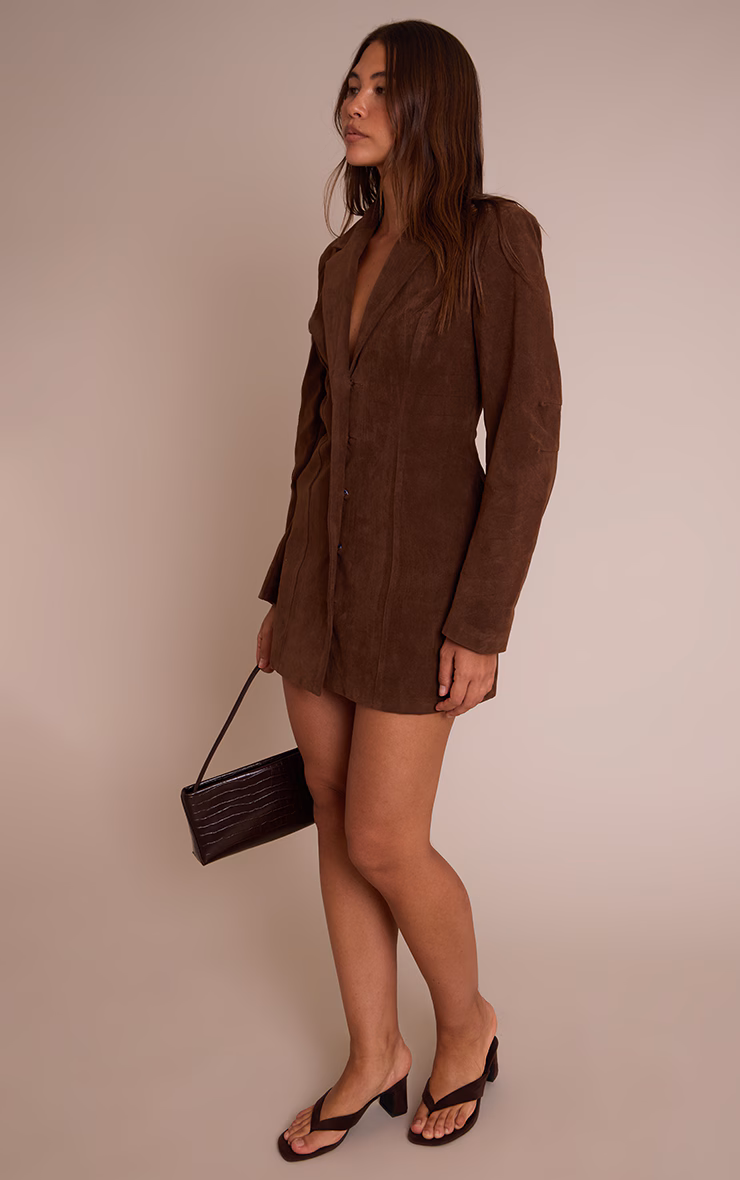 Brown Croc Faux Suede Blazer Dress