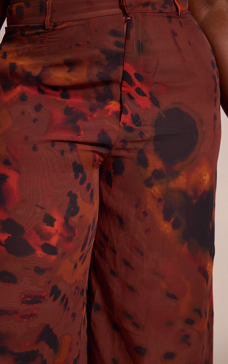 Plus Brown Printed Chiffon High Waisted Wide Leg Pants