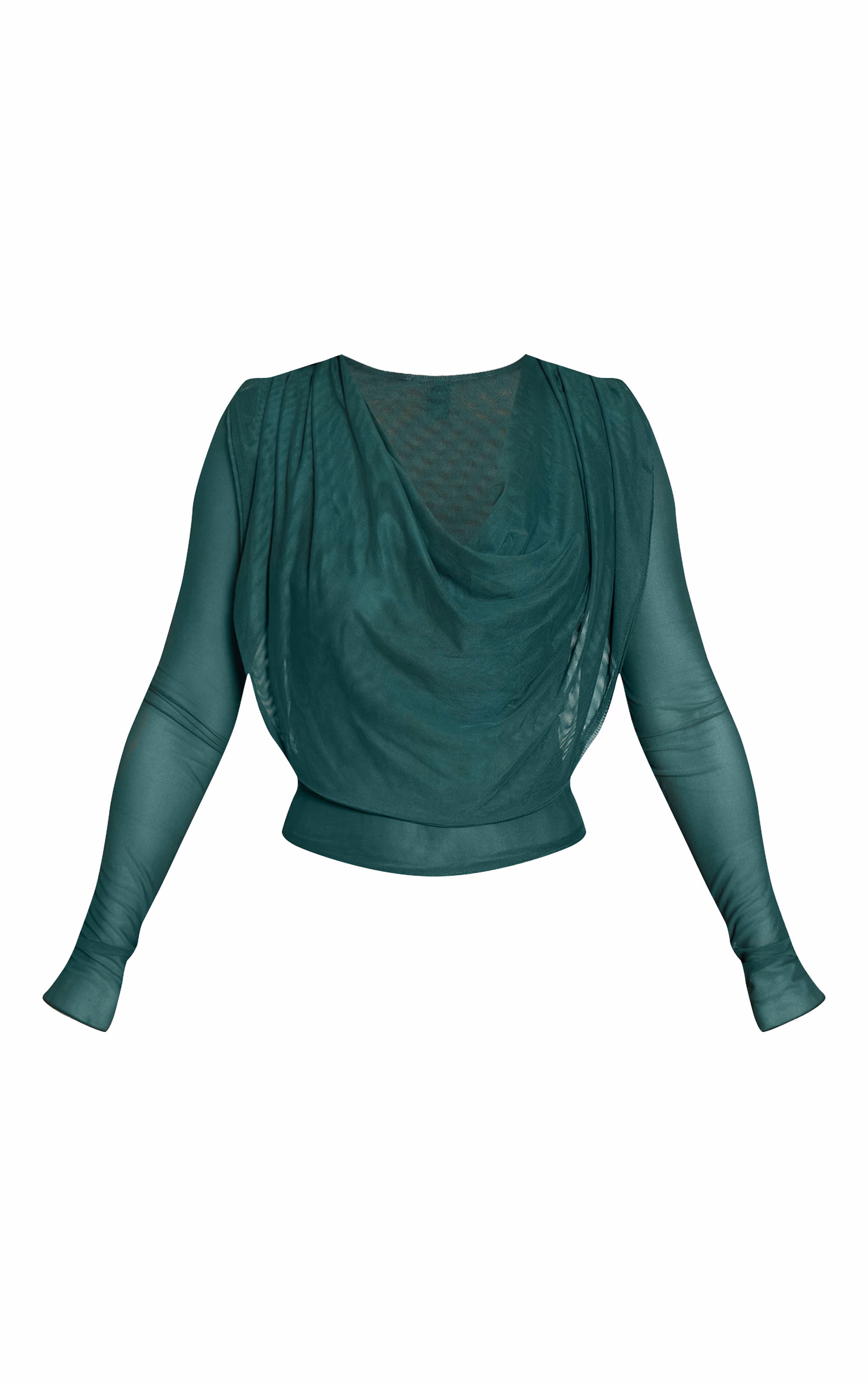 Olive Mesh Cowl Long Sleeve Top