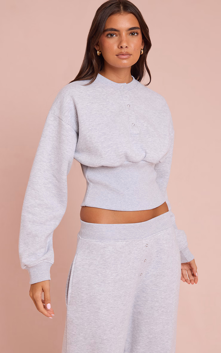 Ash Grey Button Up Cinched Sweatshirt
