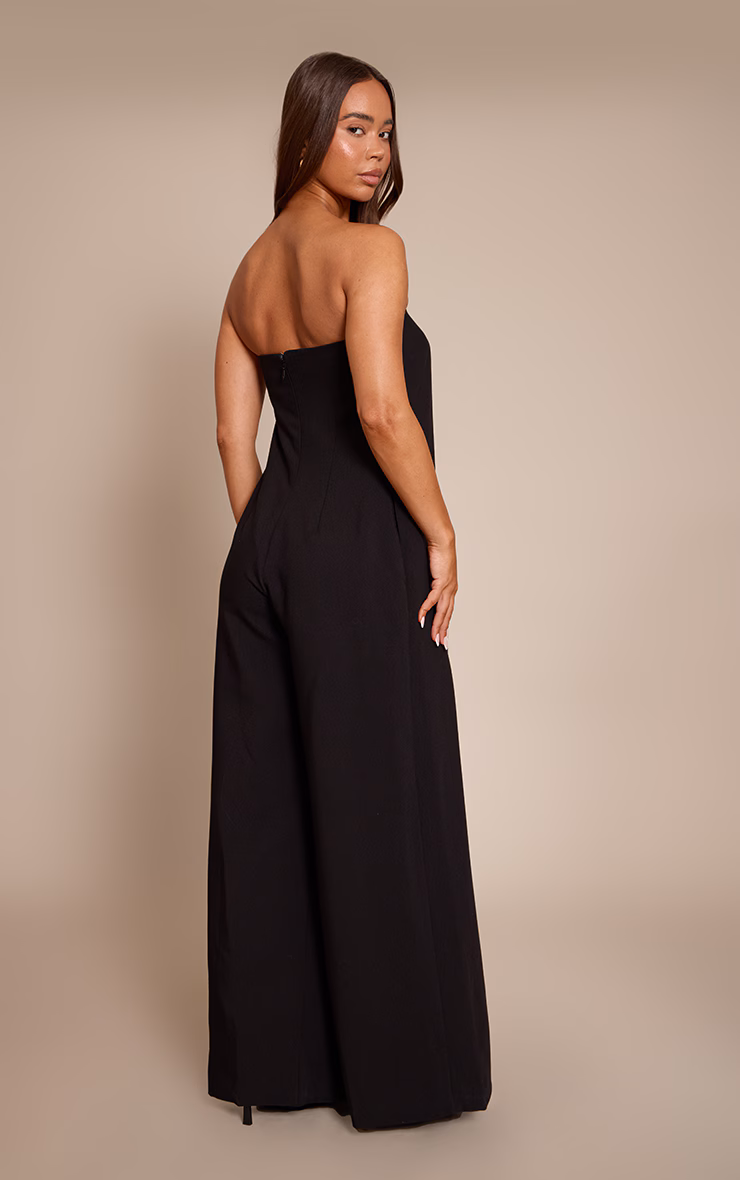 PLT Label Black Pleat Detail Bandeau Wide Leg Jumpsuit