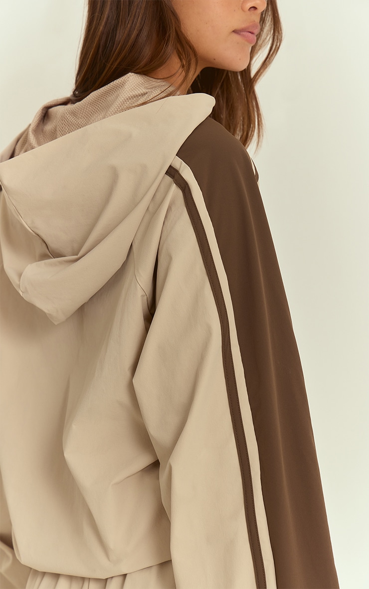 Stone Shell Contrast Stripe Hooded Track Jacket