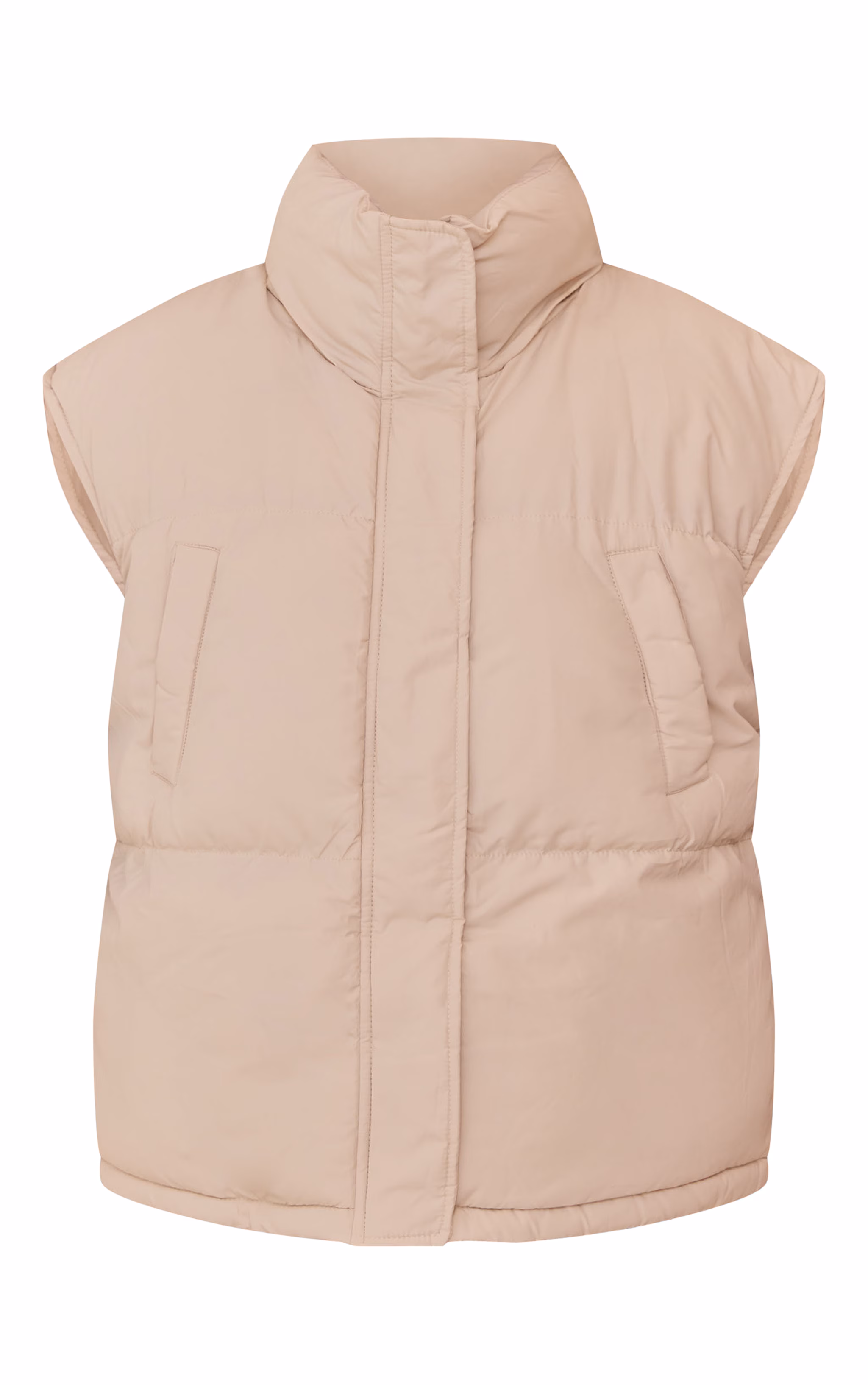 Cream Extended Shoulder Sleeveless Puffer Vest