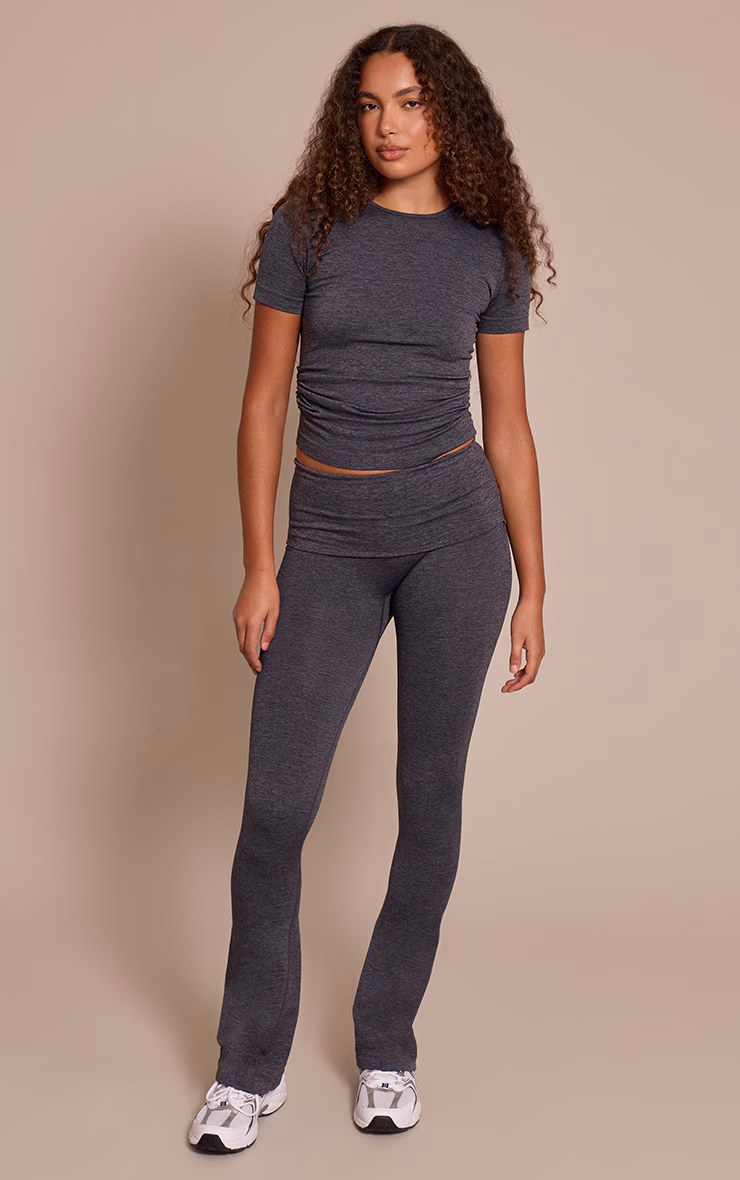 Tall Charcoal Seamless Marl Foldover Yoga Pant