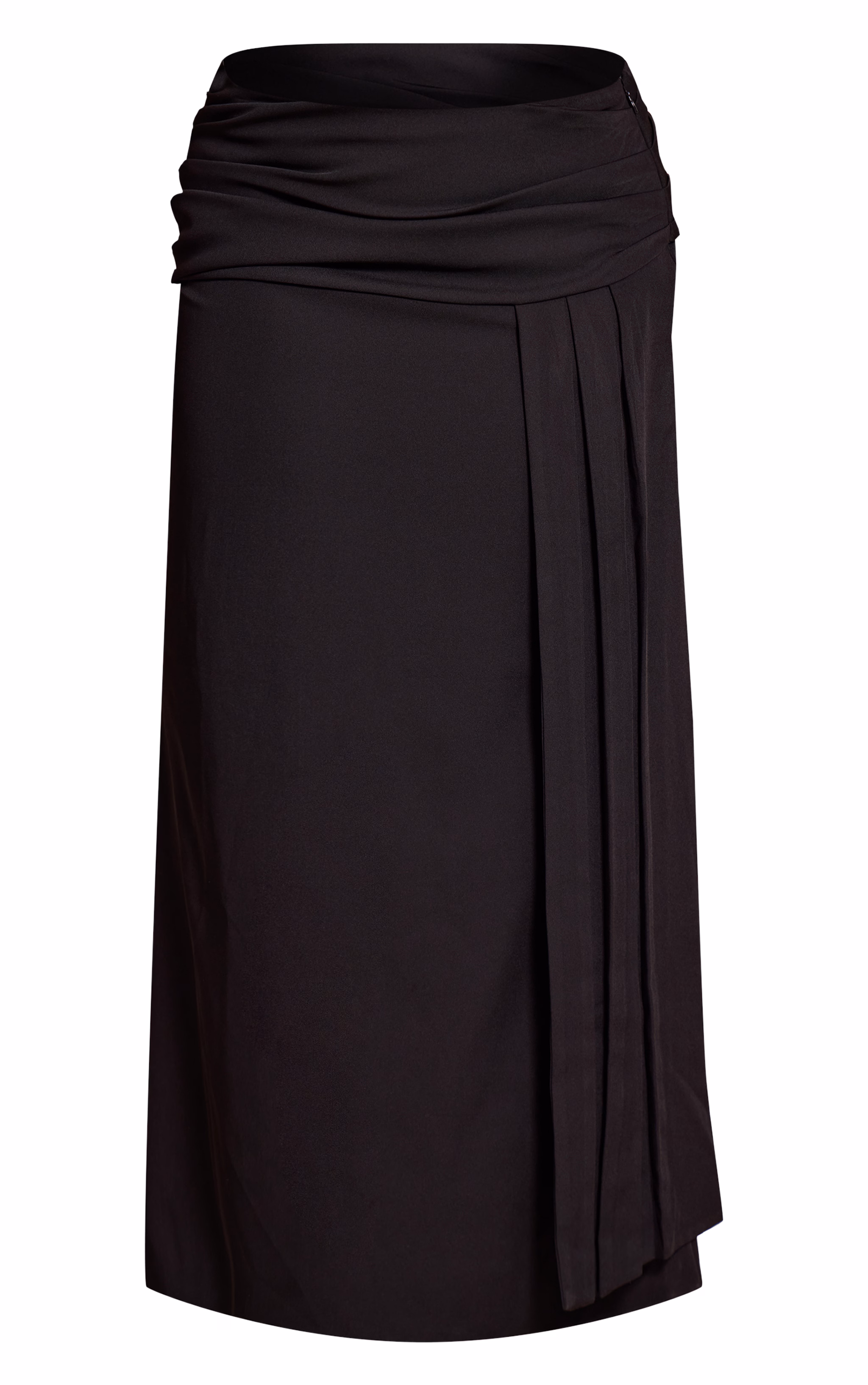 Plus Premium Black Woven Draped Fishtail Maxi Skirt