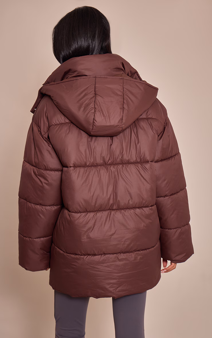 Tall Chocolate Oversized Hooded Puffer Jacket