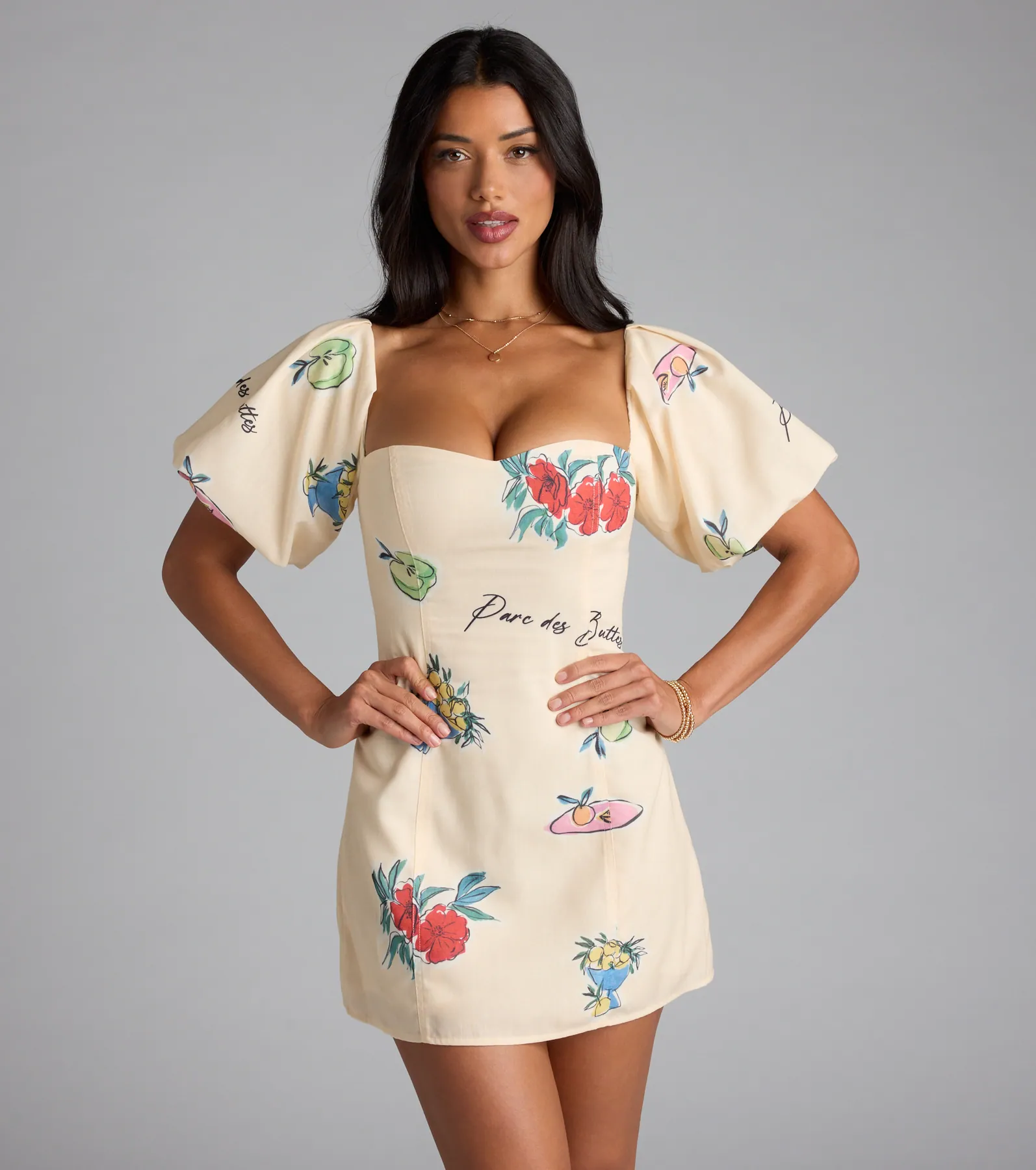 Sent A Postcard Lace-Up Print Mini Dress