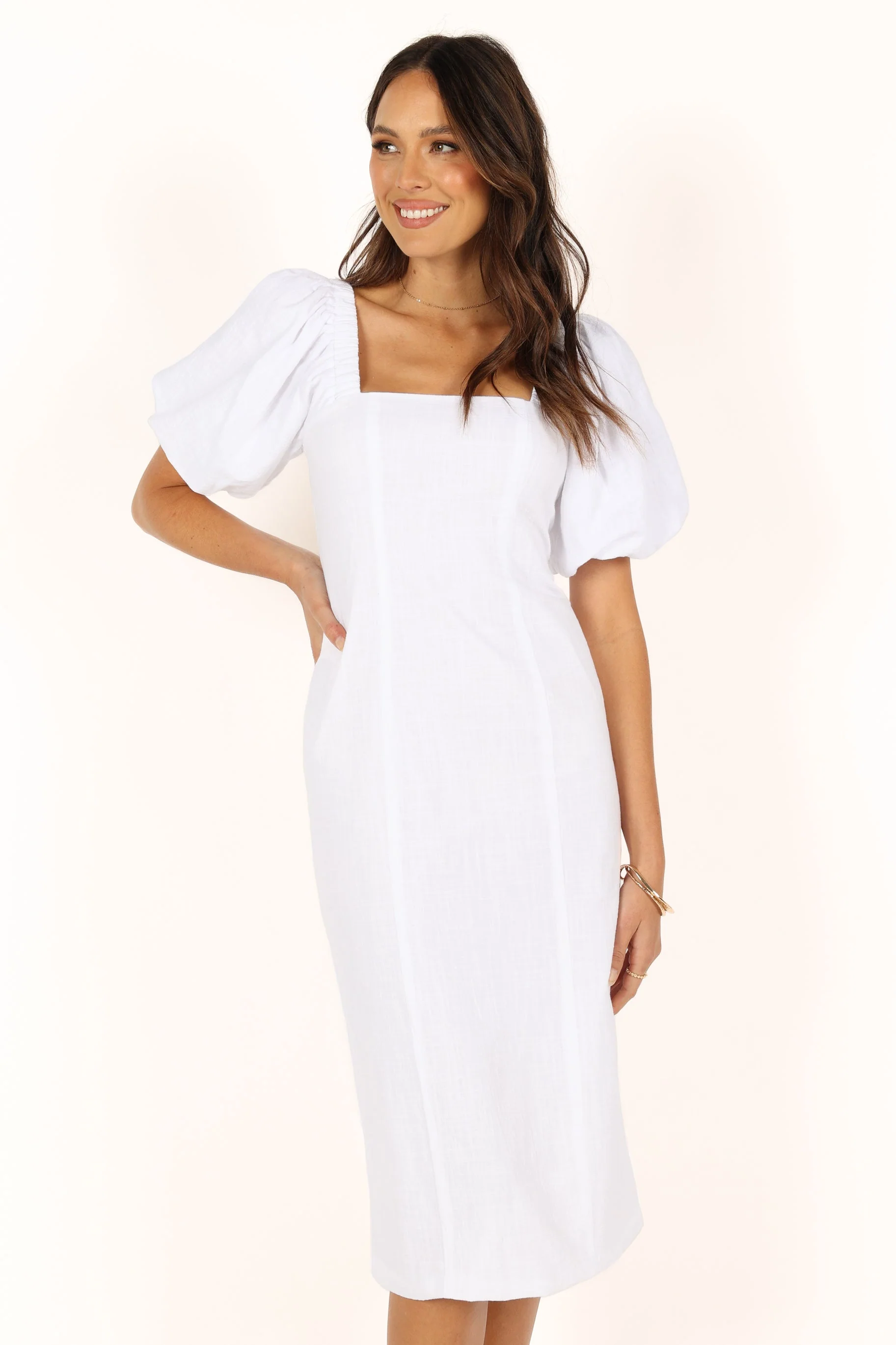Thea Puff Sleeve Midi Dress - White