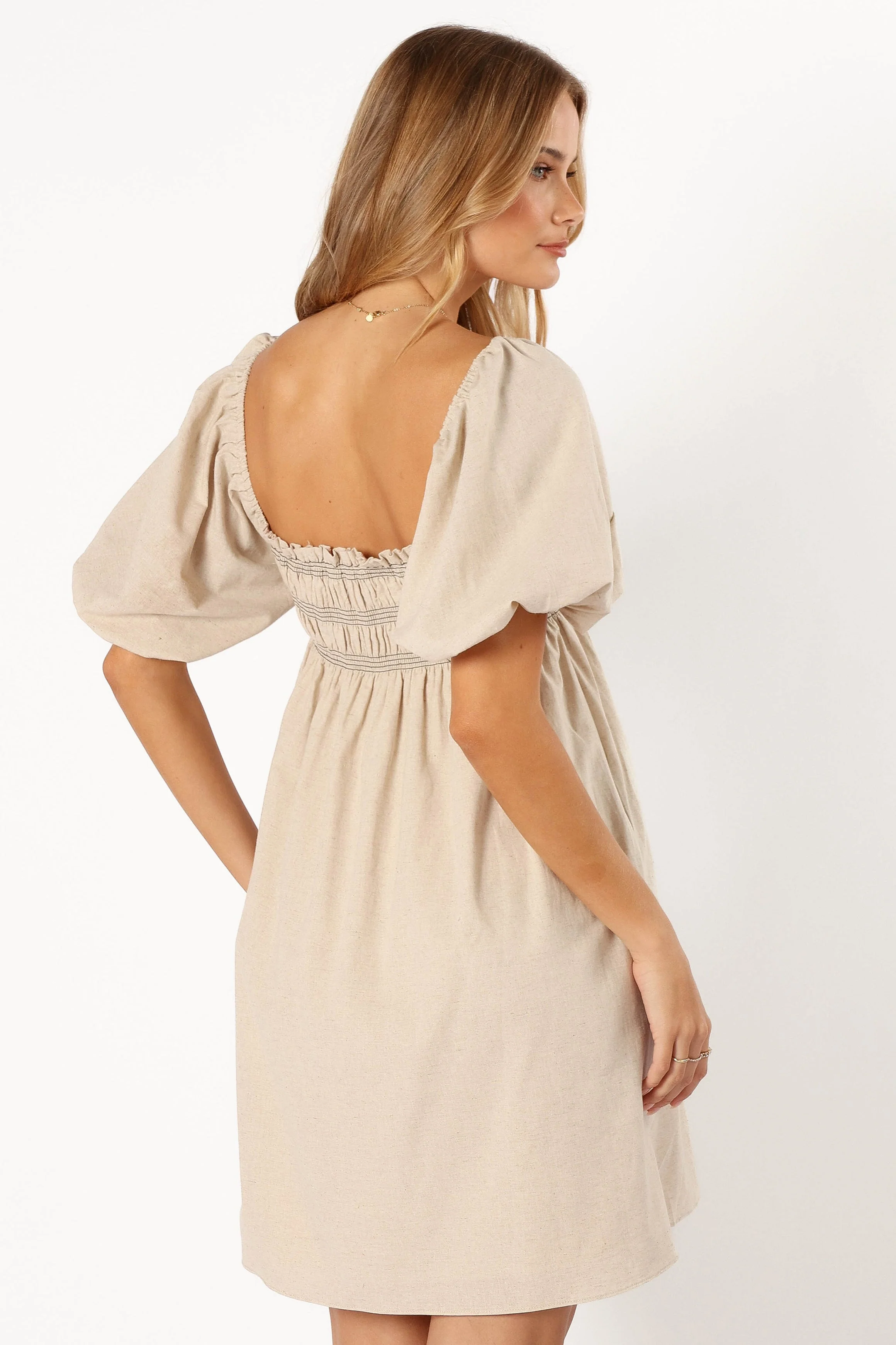 Jorja Contrast Stitch Mini Dress - Oatmeal