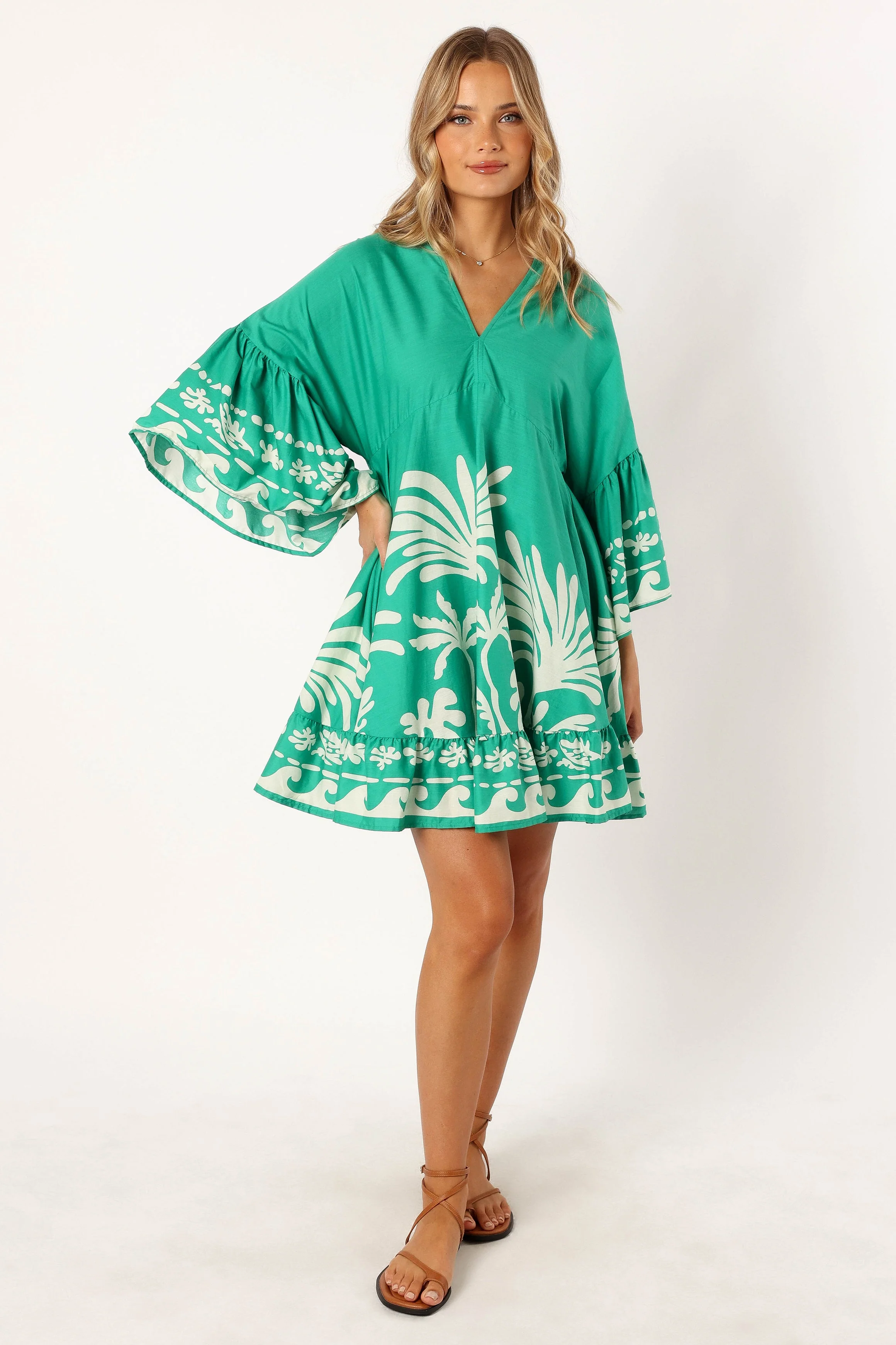 Chicque Long Sleeve Mini Dress - Green Print