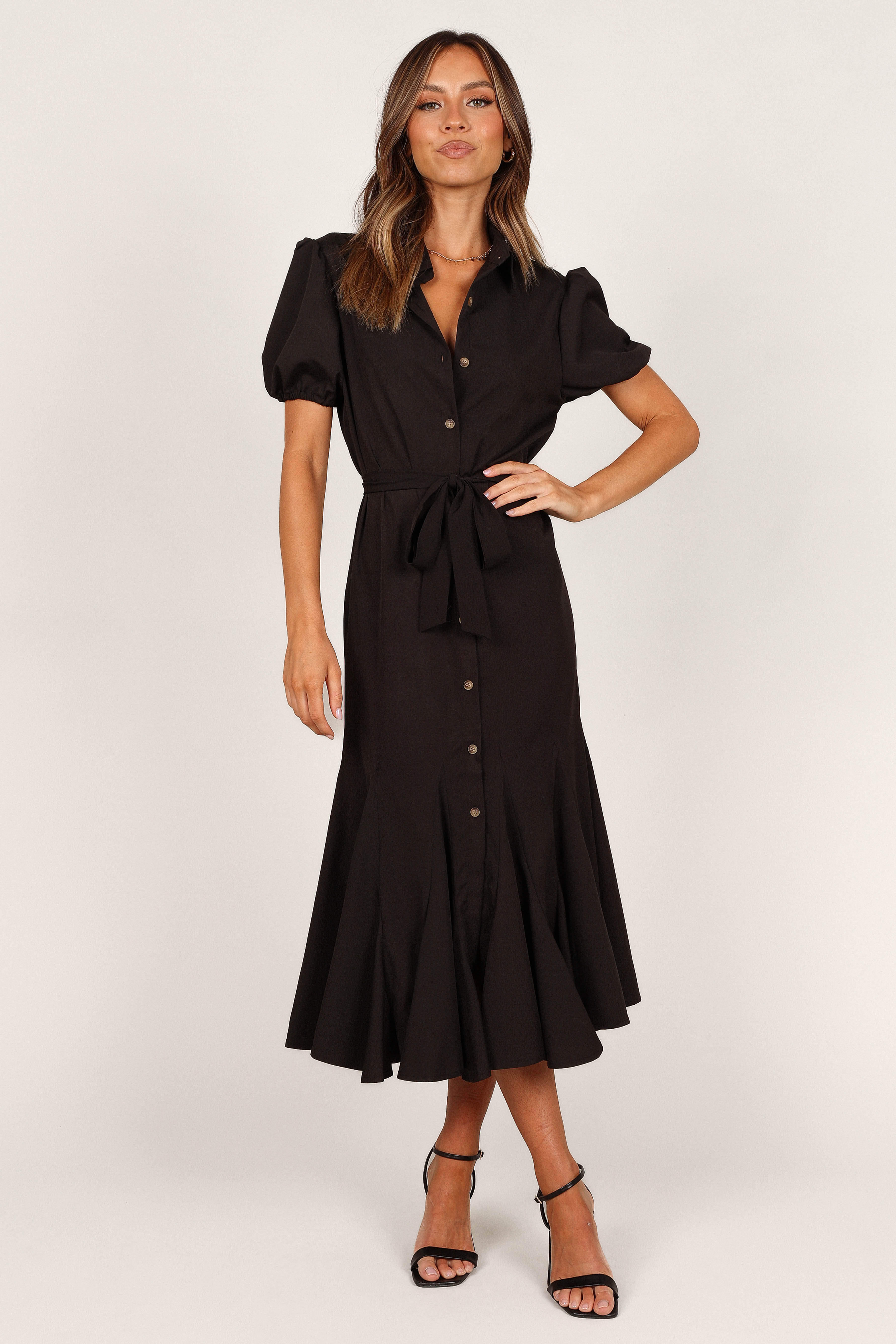 Gabrielle Button Down Midi Dress - Black