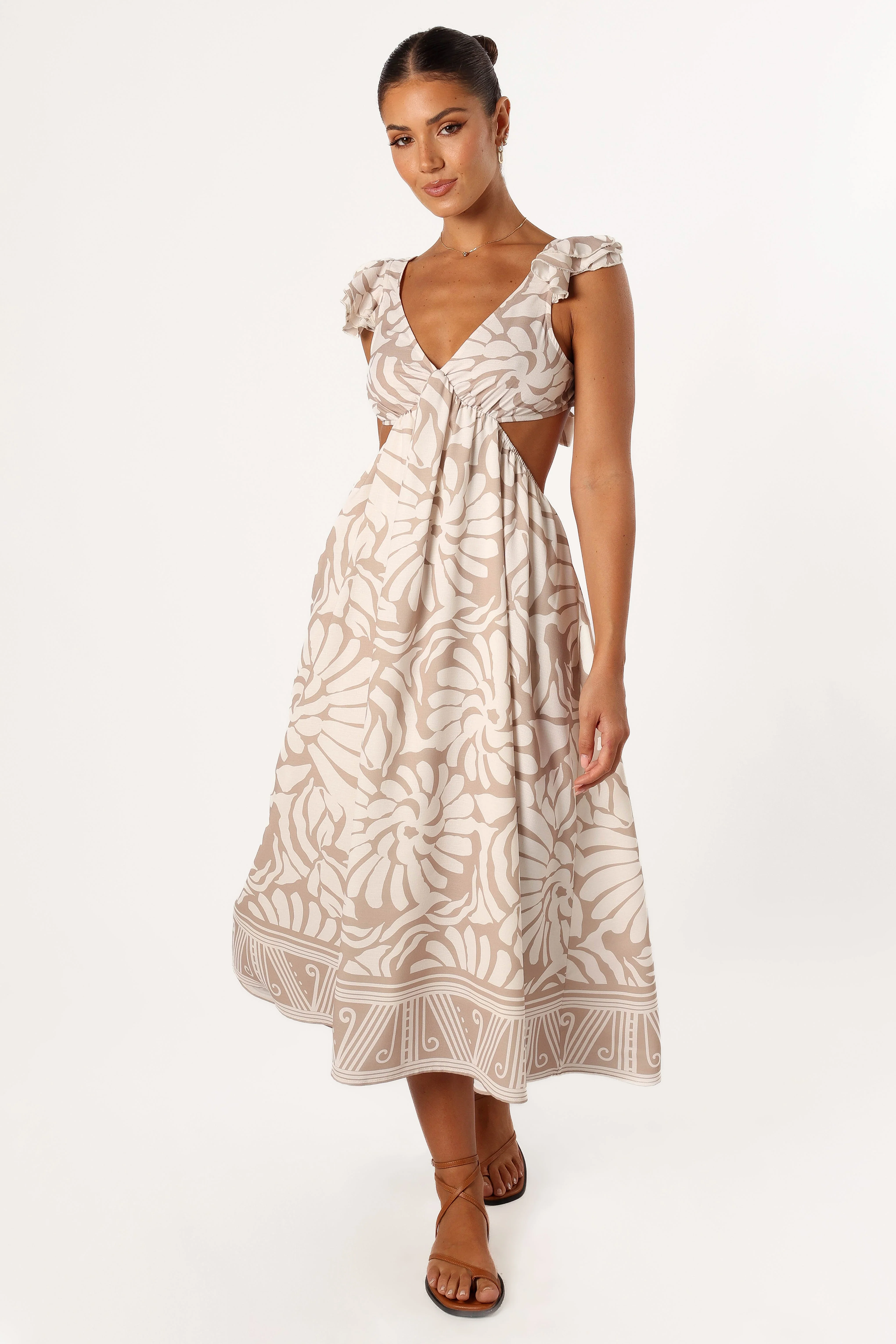 Denali Midi Dress - Beige Print